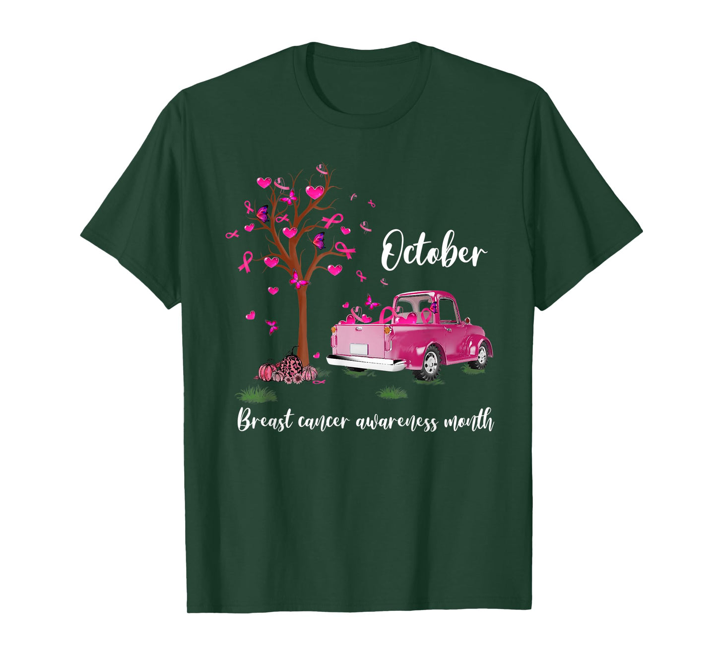 Pink Truck Pumpkin October Breast Cancer Awareness Month T-Shirt