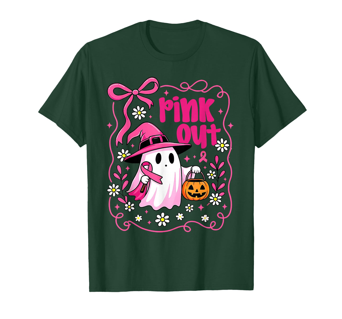 Pink Out Breast Cancer Ghost Pink Ribbon Women Mom Girls T-Shirt