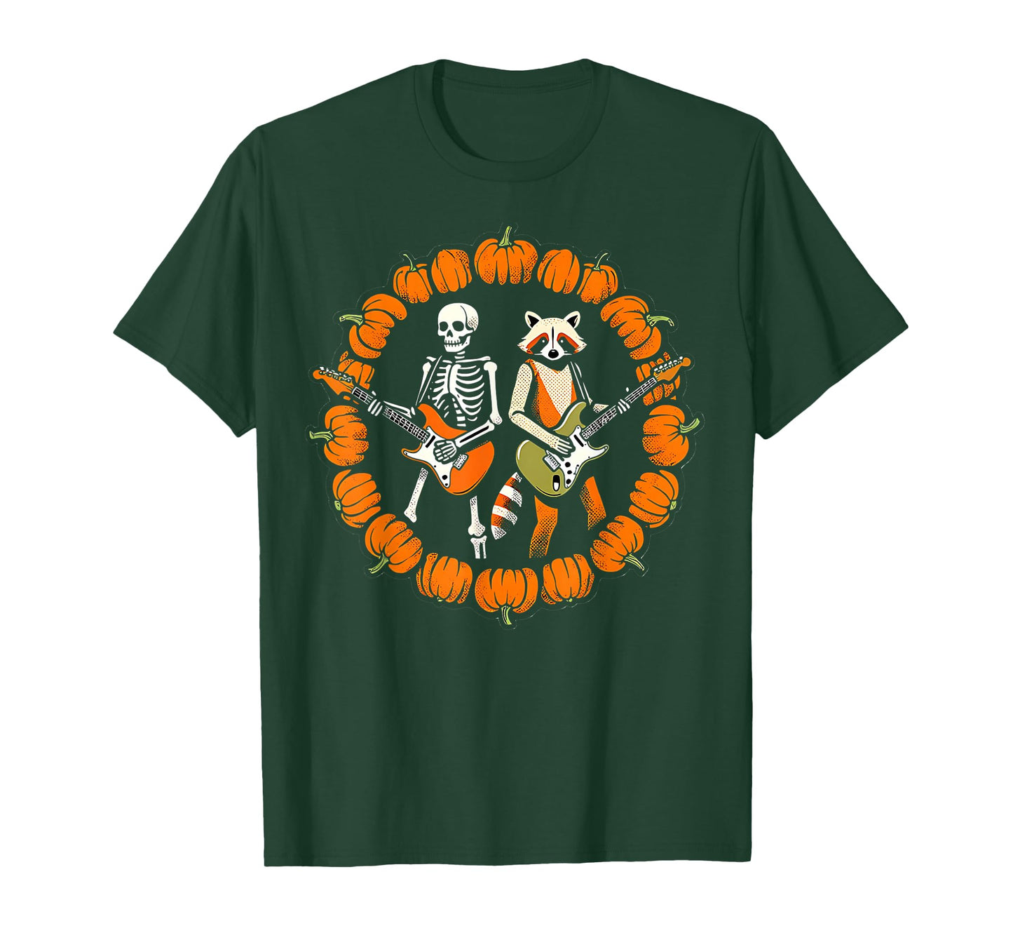 Skeleton Raccoon Rocking Pumpkin Halloween Men Women Kids T-Shirt