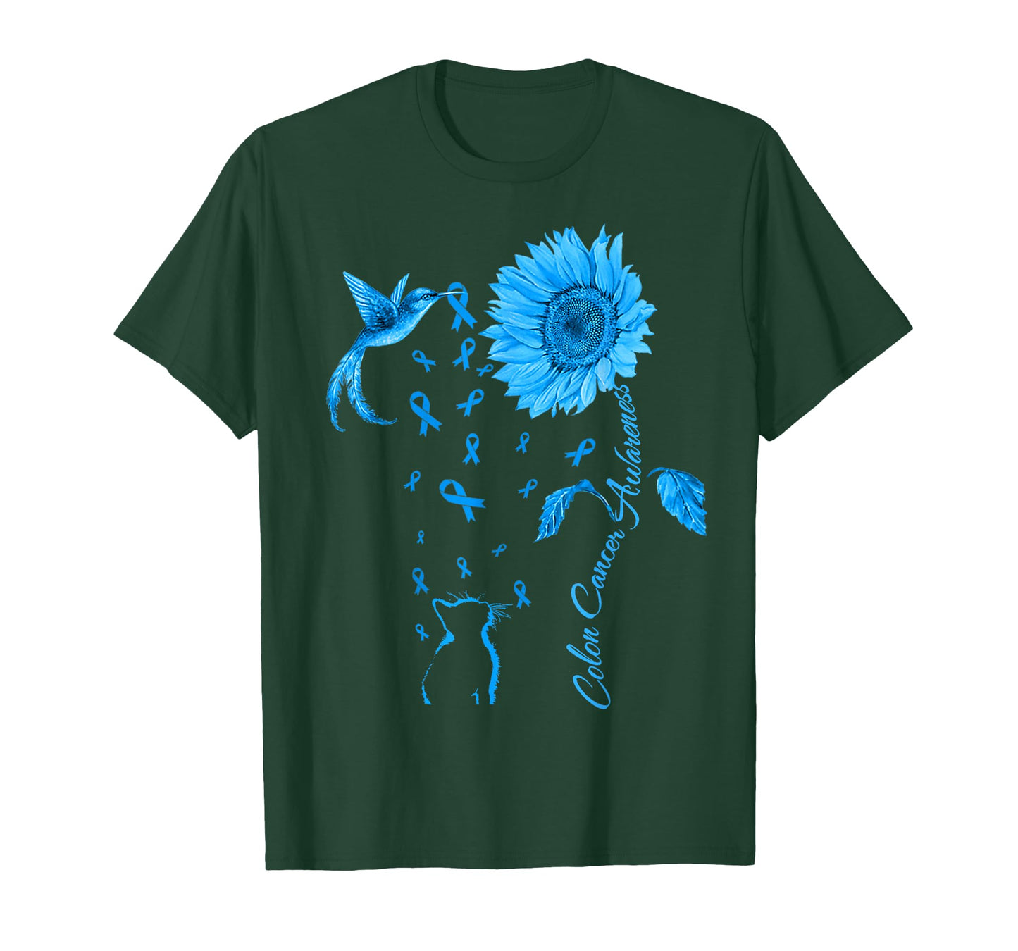 Colon Cancer Awareness Colorectal Blue Ribbon Sunflower T-Shirt