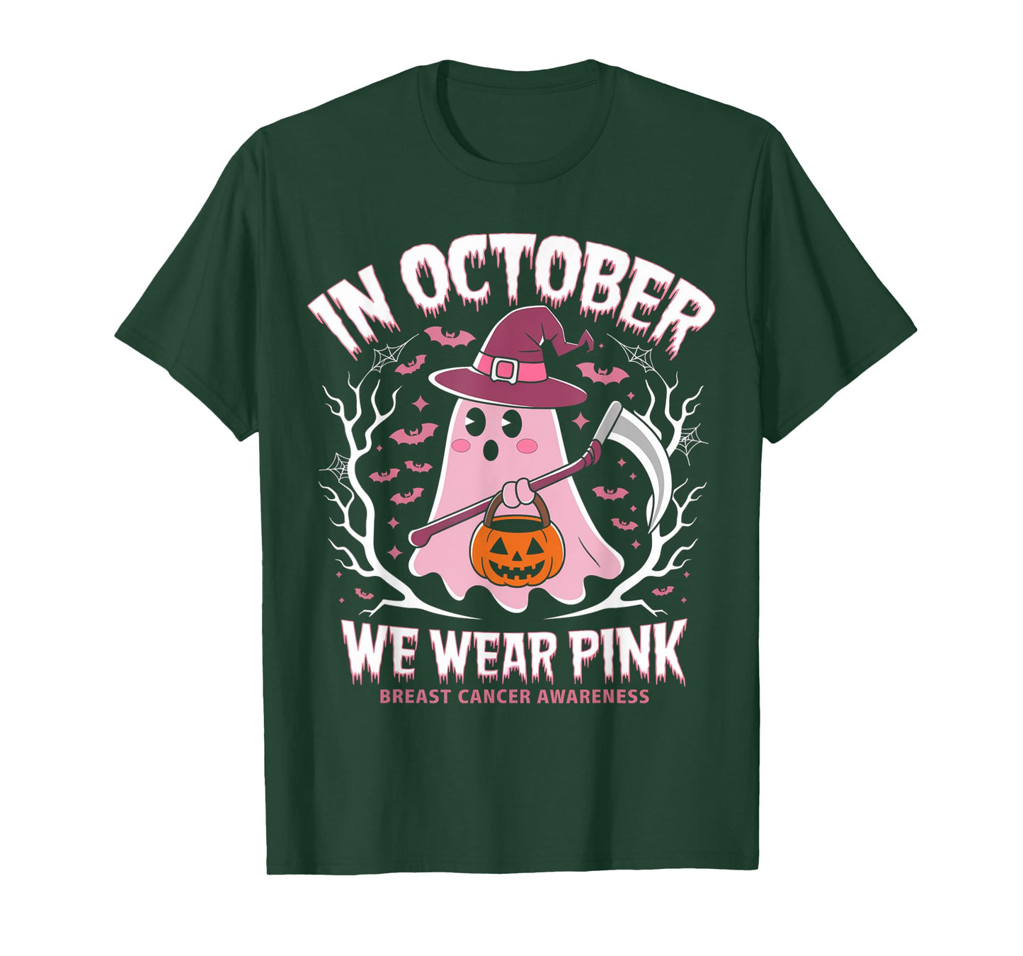 Breast Cancer Women Halloween Ghost In October We Wear Pink T-Shirt