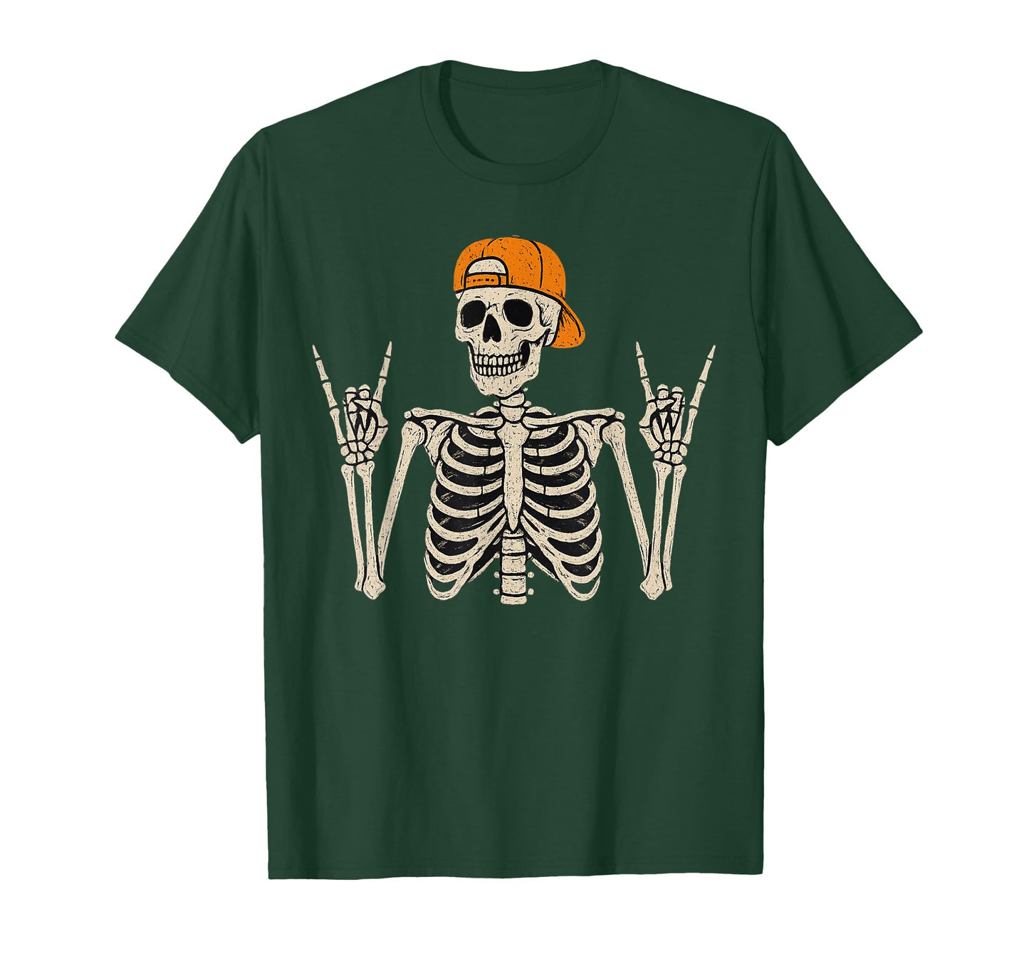 Rocker Skeleton Cap Skater Cool Halloween Punk Rock Men Boys T-Shirt