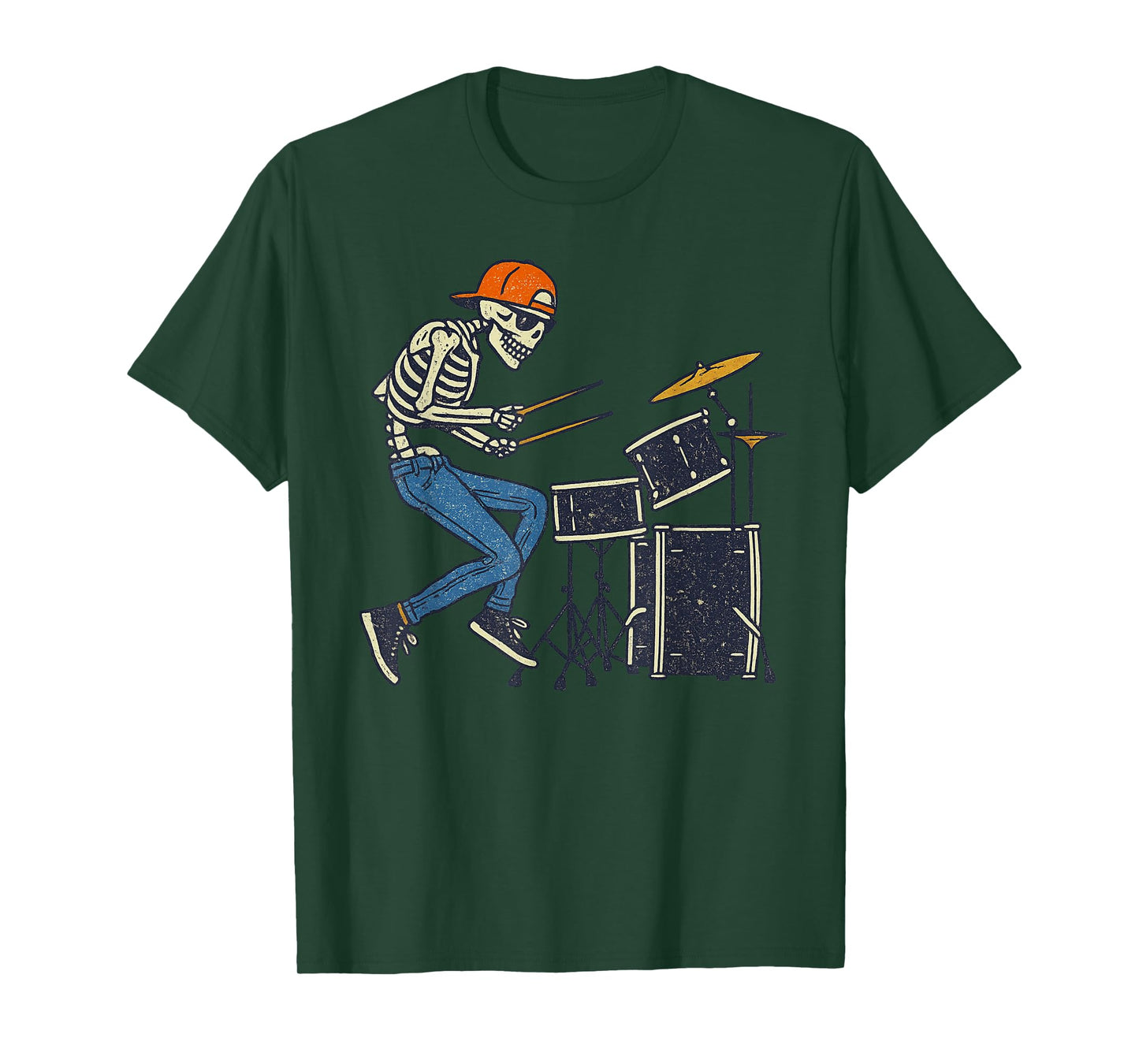 Vintage Halloween Skeleton Drummer Funny Spooky Costume T-Shirt