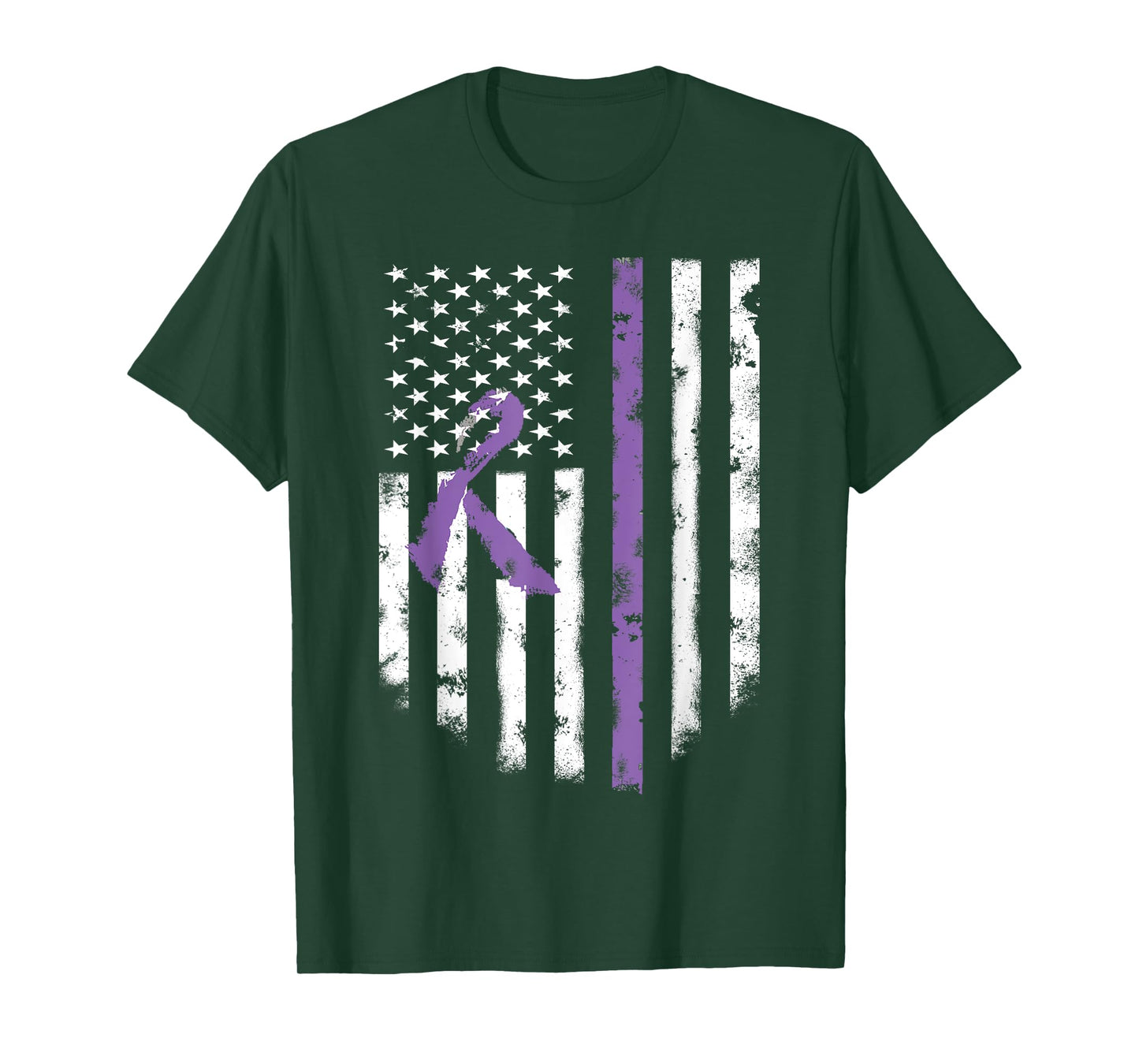 All Cancer Awareness Shirt Lavender Ribbon American Flag Tee T-Shirt for Women Girls Kids Men