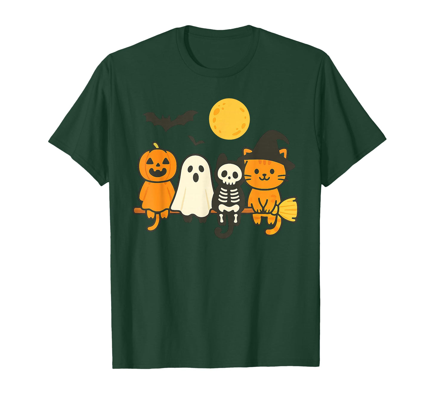 Cute Halloween Cat Ghost Pumpkin Skeleton T-Shirt