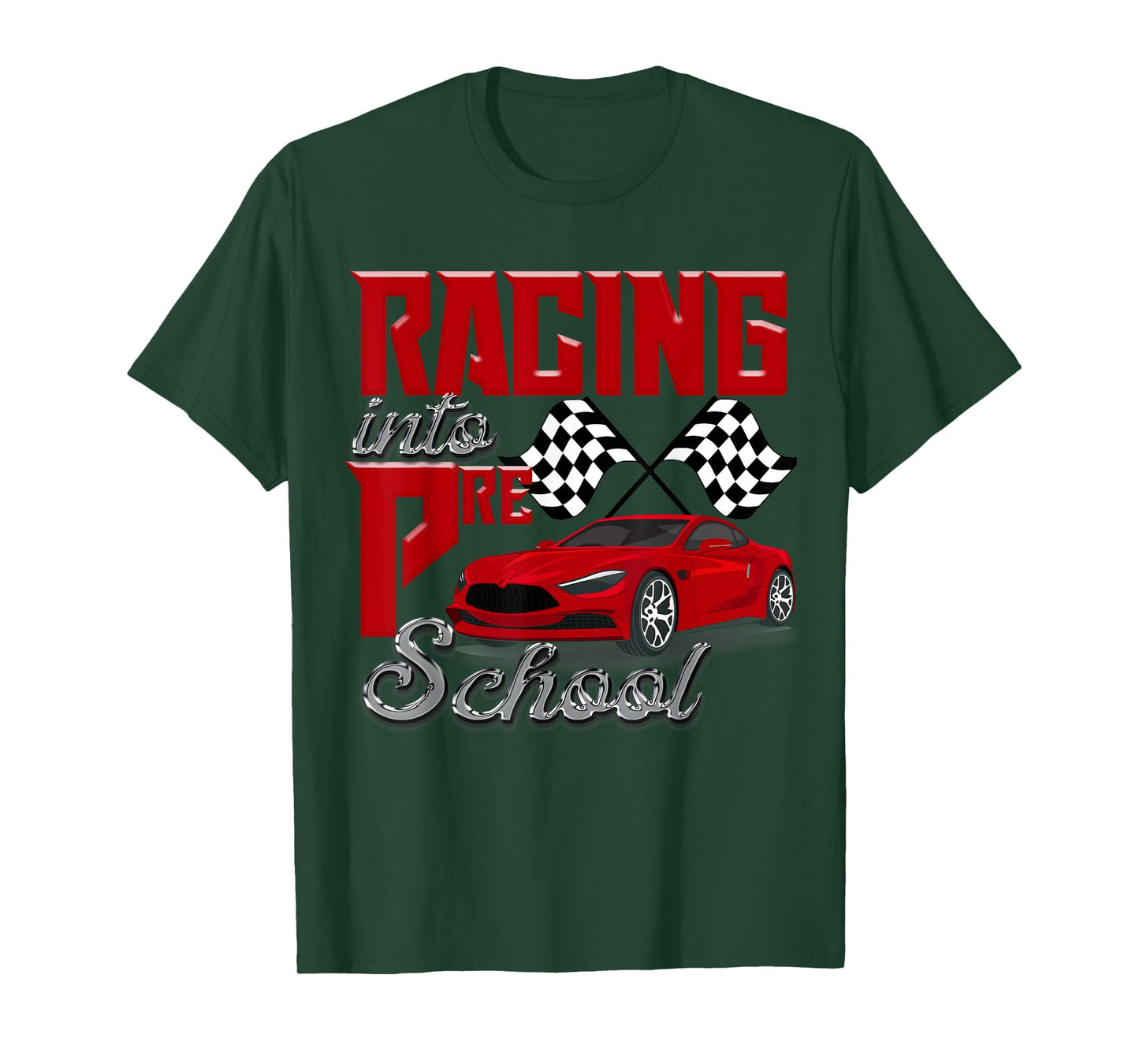 Racing Into Preschool Race Car School Kids Checker Flag Boys T-Shirt