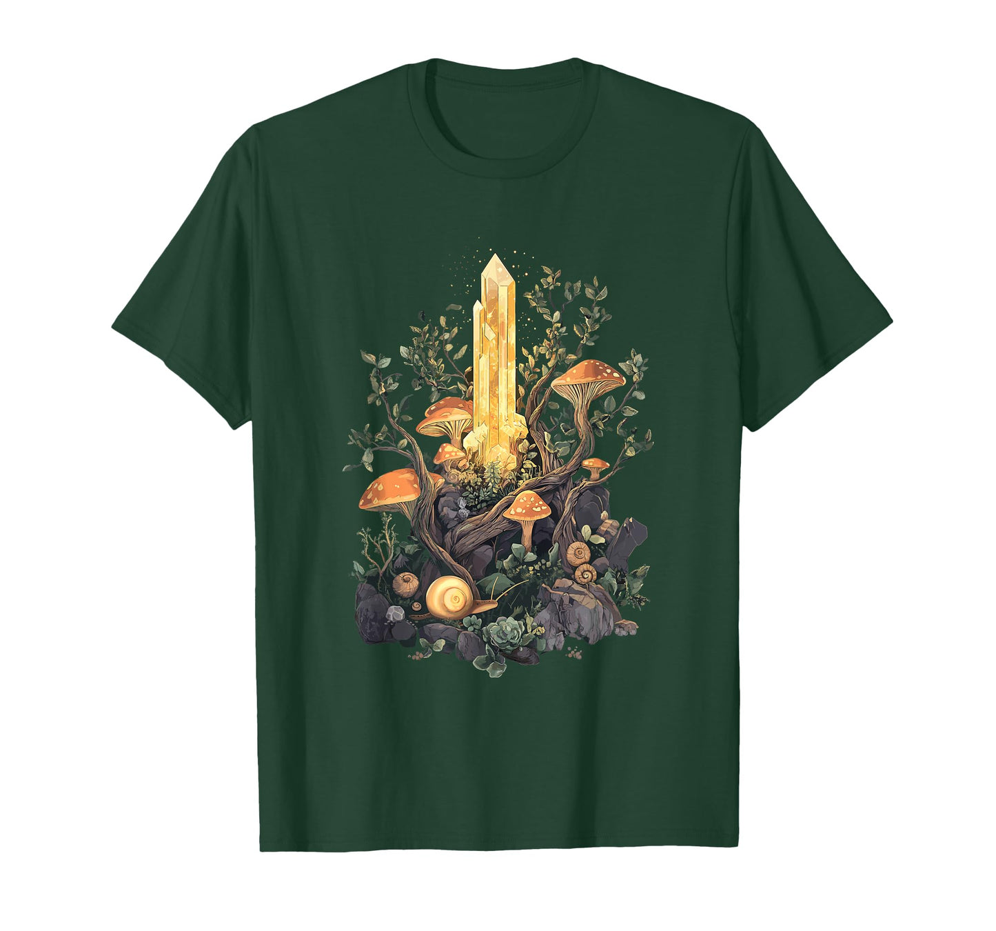Crystal with Forest Mushrooms and Snails - Goblincore T-Shirt