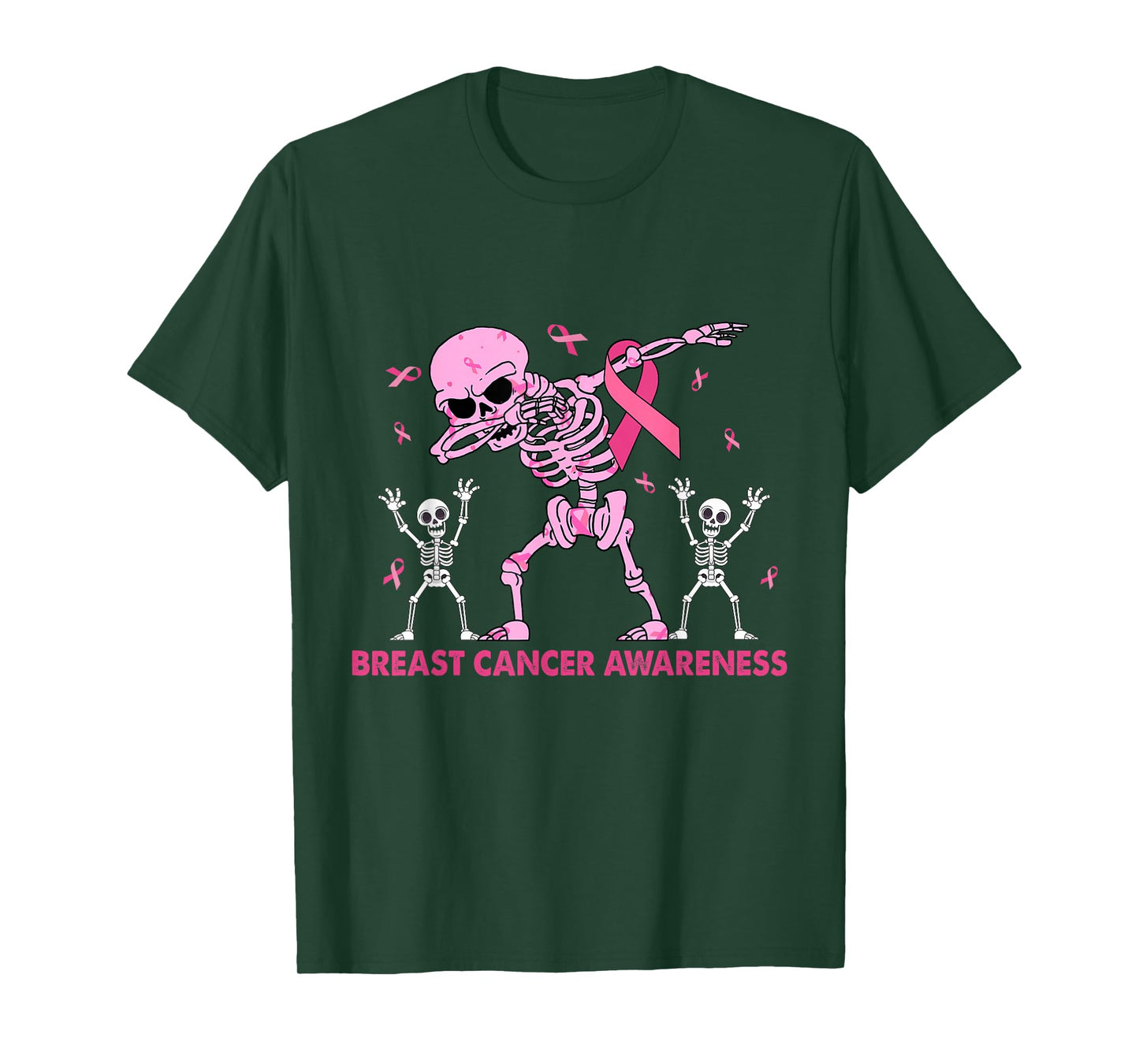 Dabbing Skeleton Halloween Pink Ribbon Breast Cancer Fighter T-Shirt