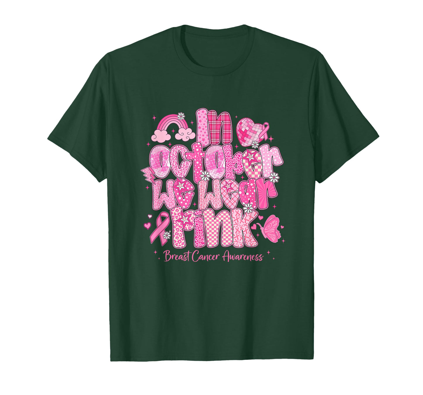 In October We Wear Pink Coquette Bow Breast Cancer Womens T-Shirt