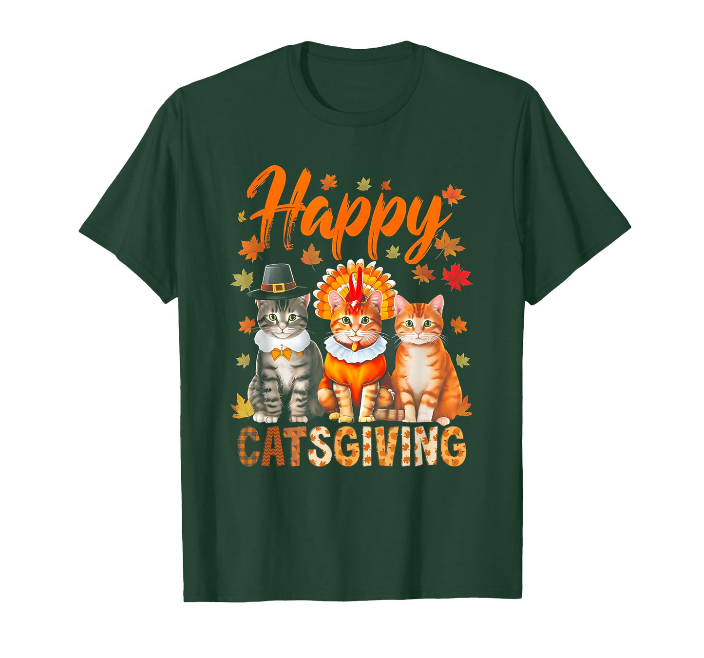 Happy Catsgiving Cute Thanksgiving Cat Wears Pilgrim Hat T-Shirt