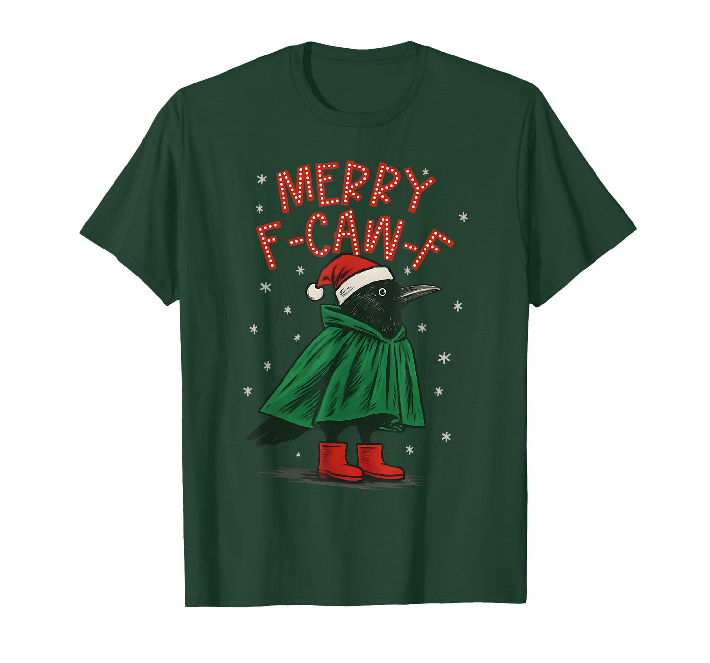 Funny Christmas F-Caw-F Holiday Cute Black Bird Santa Hat T-Shirt