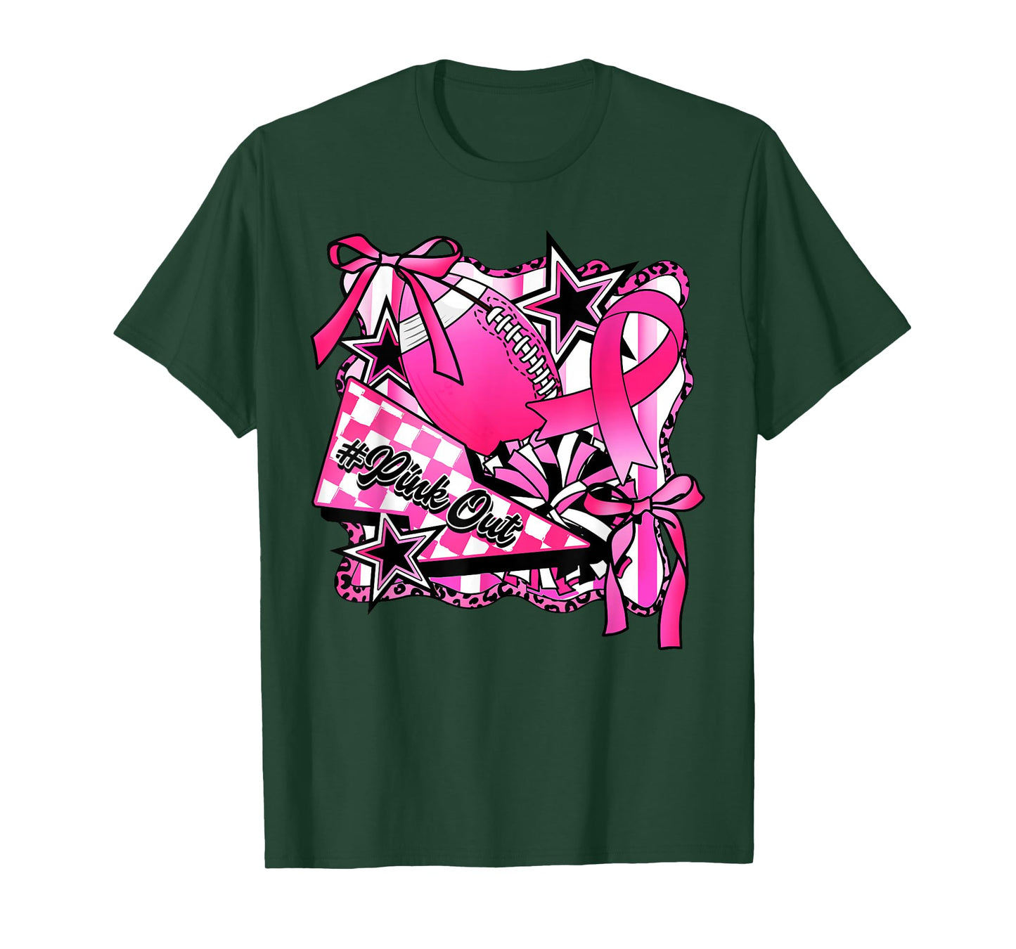 Pink Out Football Breast Cancer Awareness Support Ribbon T-Shirt