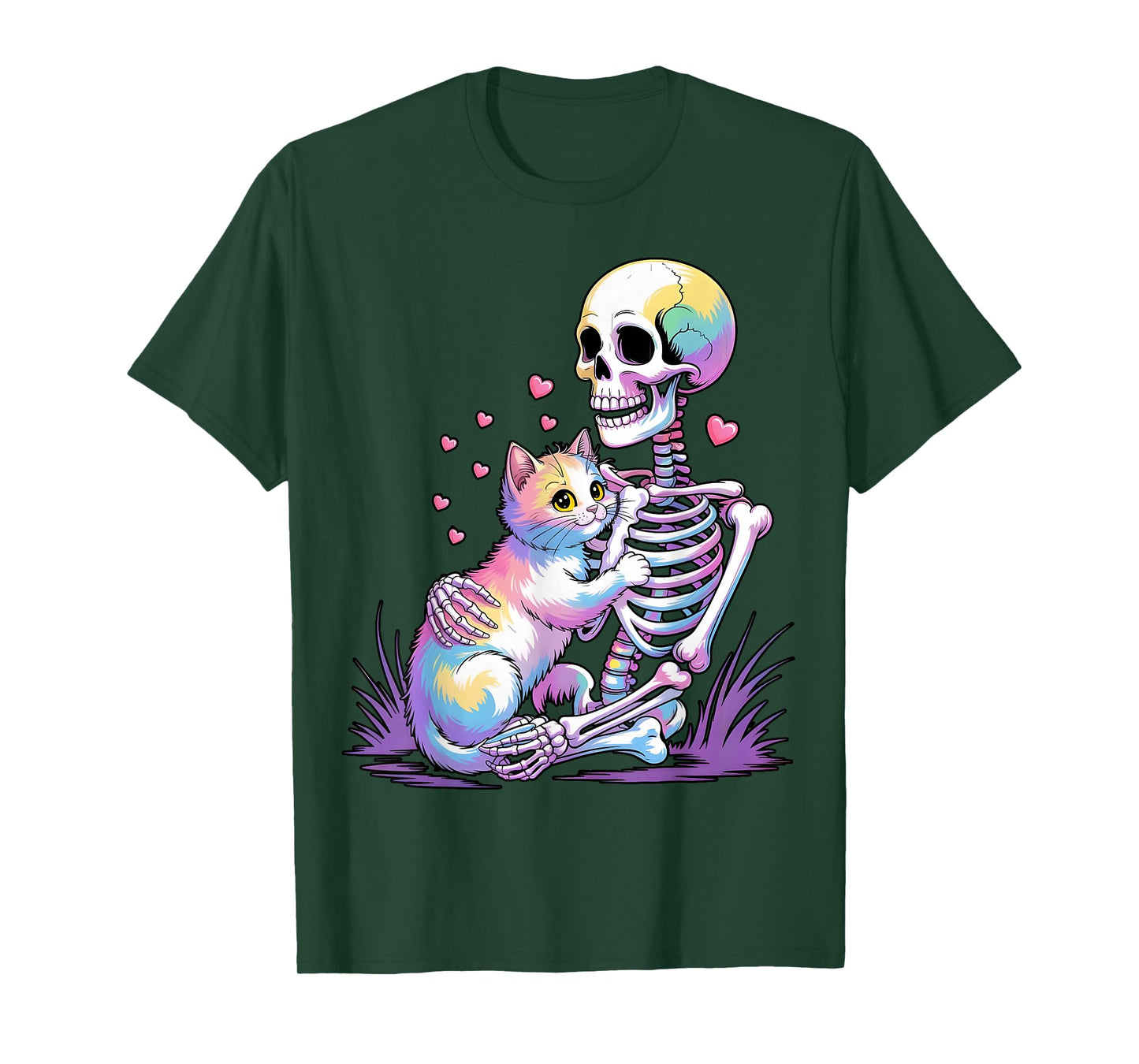 Skeleton Hugging Cat Funny Halloween Cat Lover Cat Mom Dad T-Shirt