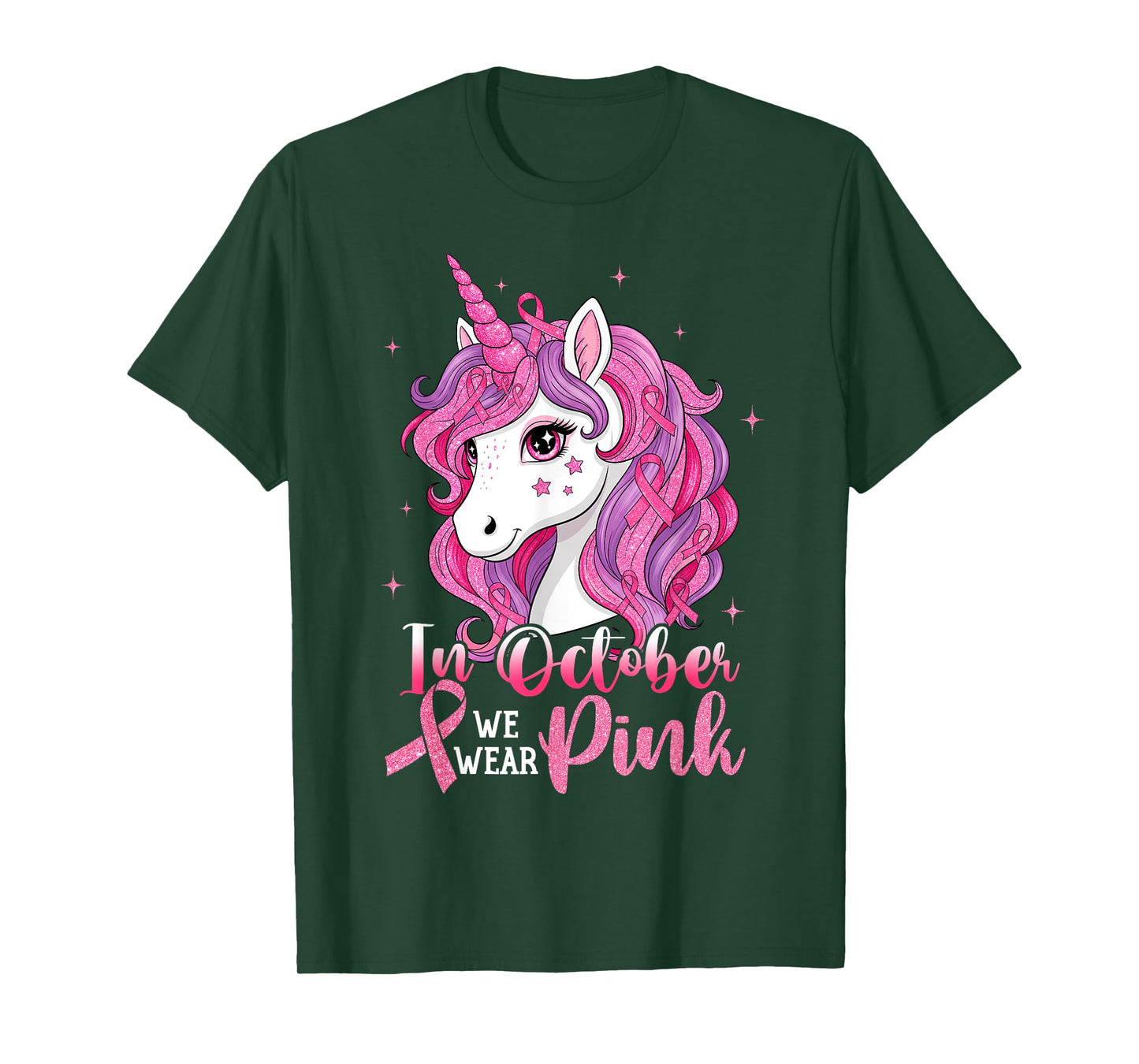 Unicorn In October We Wear Pink Breast Cancer Girl Women T-Shirt