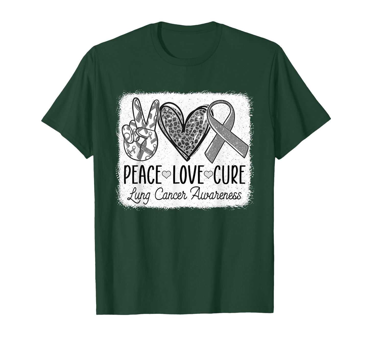 Lung Cancer Awareness Peace Love Cure White Ribbon Womens T-Shirt