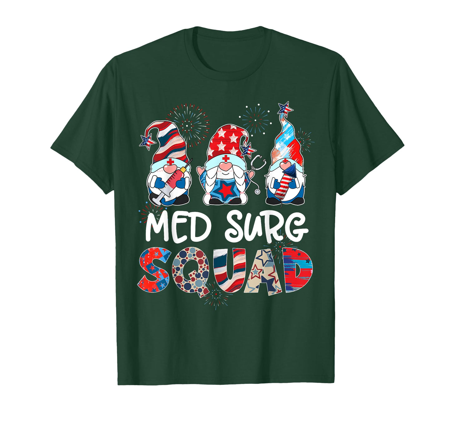 Med Surg Squad Gnomes 4th Of July Pride Nurse Stethoscope T-Shirt