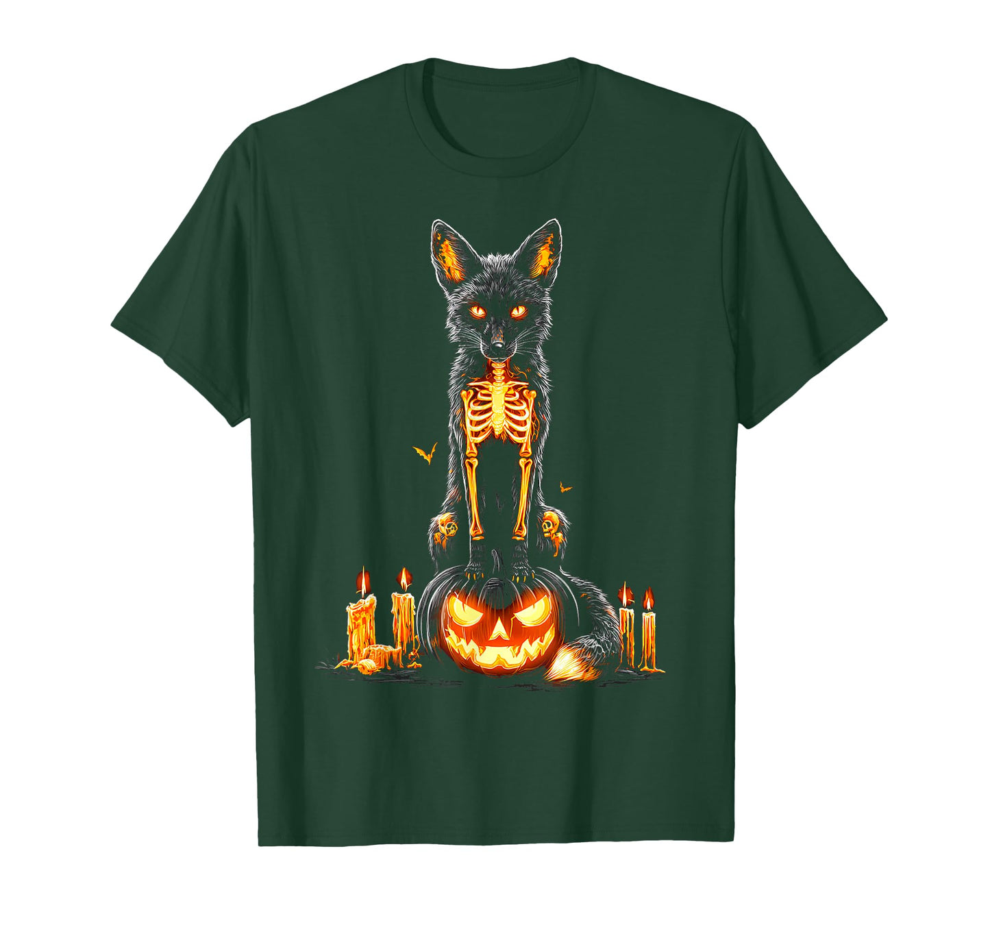 Halloween Fox Pumpkin Skeleton Candles Bat Animal Halloween T-Shirt