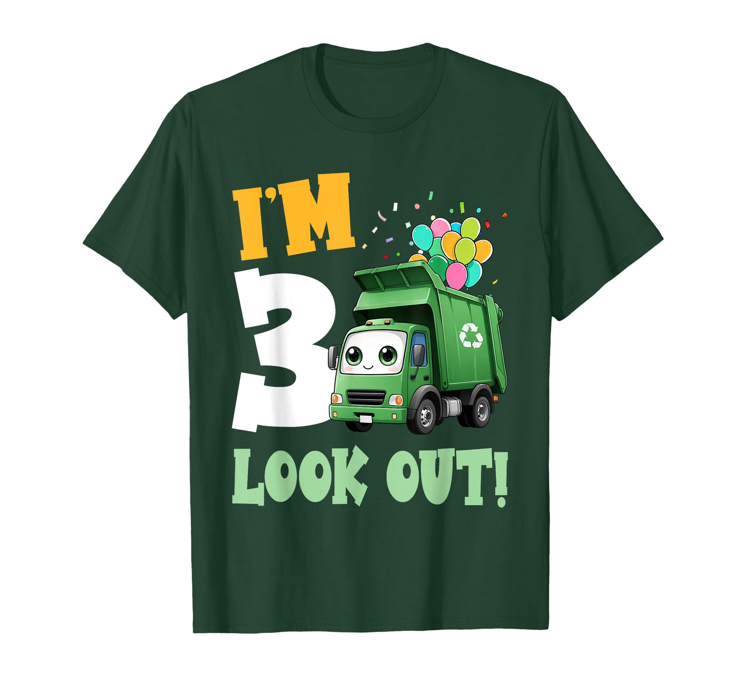3rd Birthday I'm 3 Look Out Garbage Truck Bday Boys Kids T-Shirt