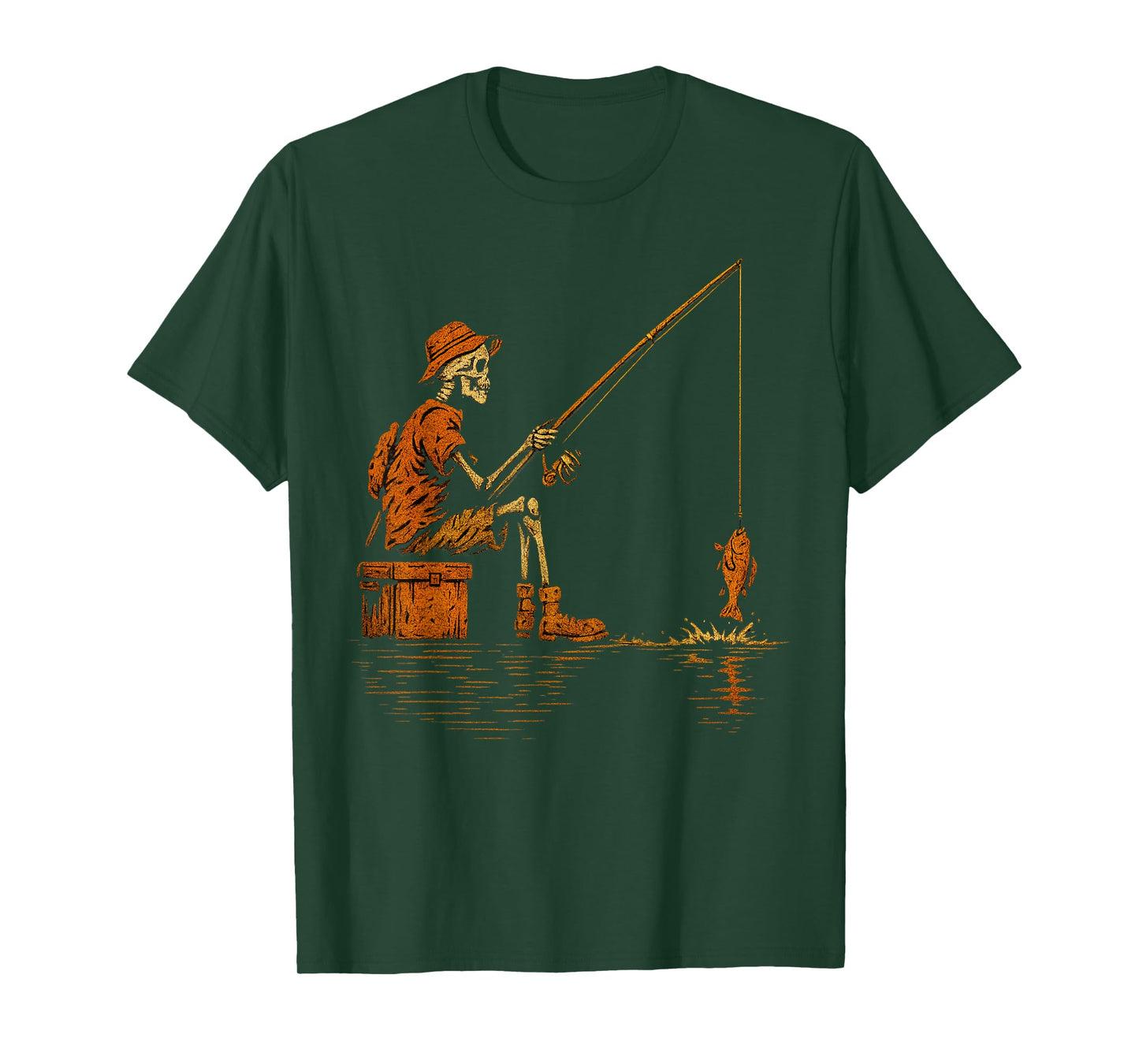 Vintage Halloween Skeleton Fishing Funny Spooky Costume T-Shirt