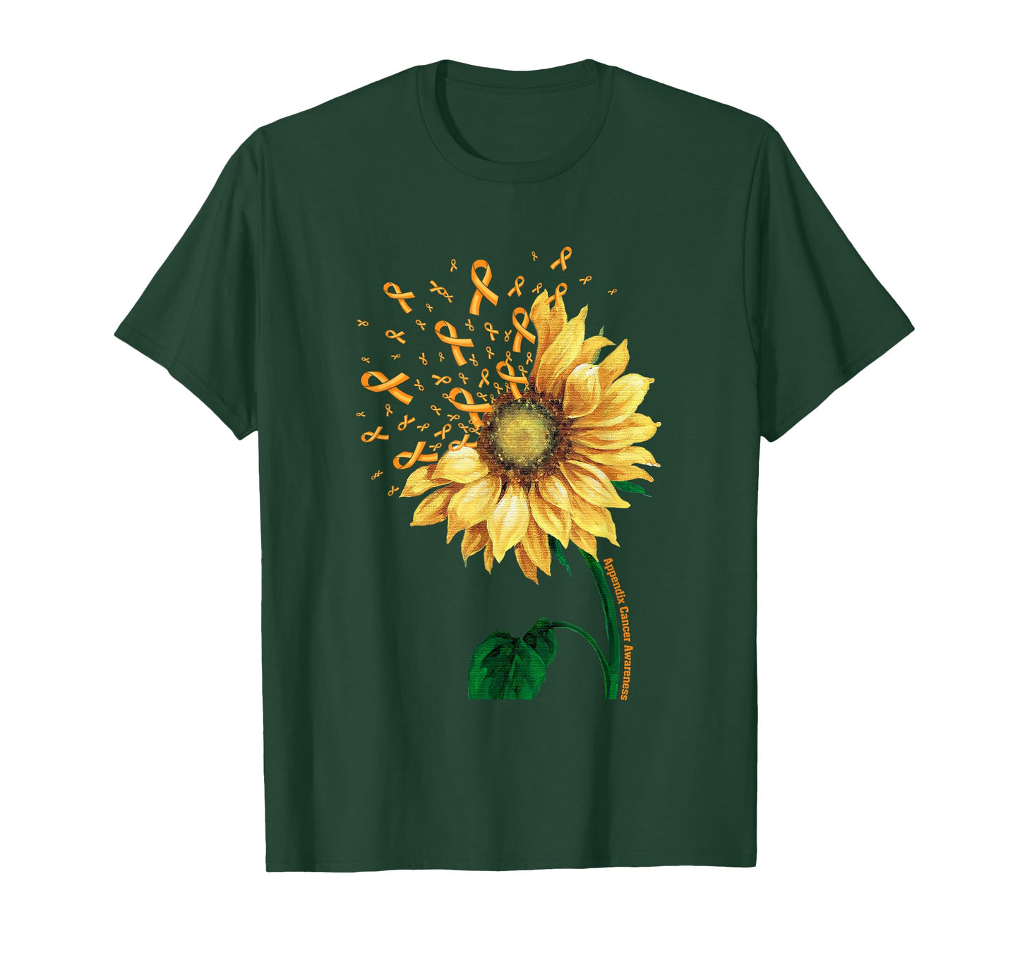 APPENDIX CANCER AWARENESS Sunflower Orange Ribbon Fighter T-Shirt