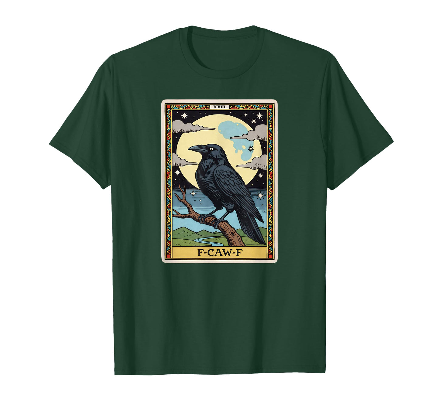 Funny Crow F-Caw-F Tarot Card Black Bird Moon Adult Humor T-Shirt