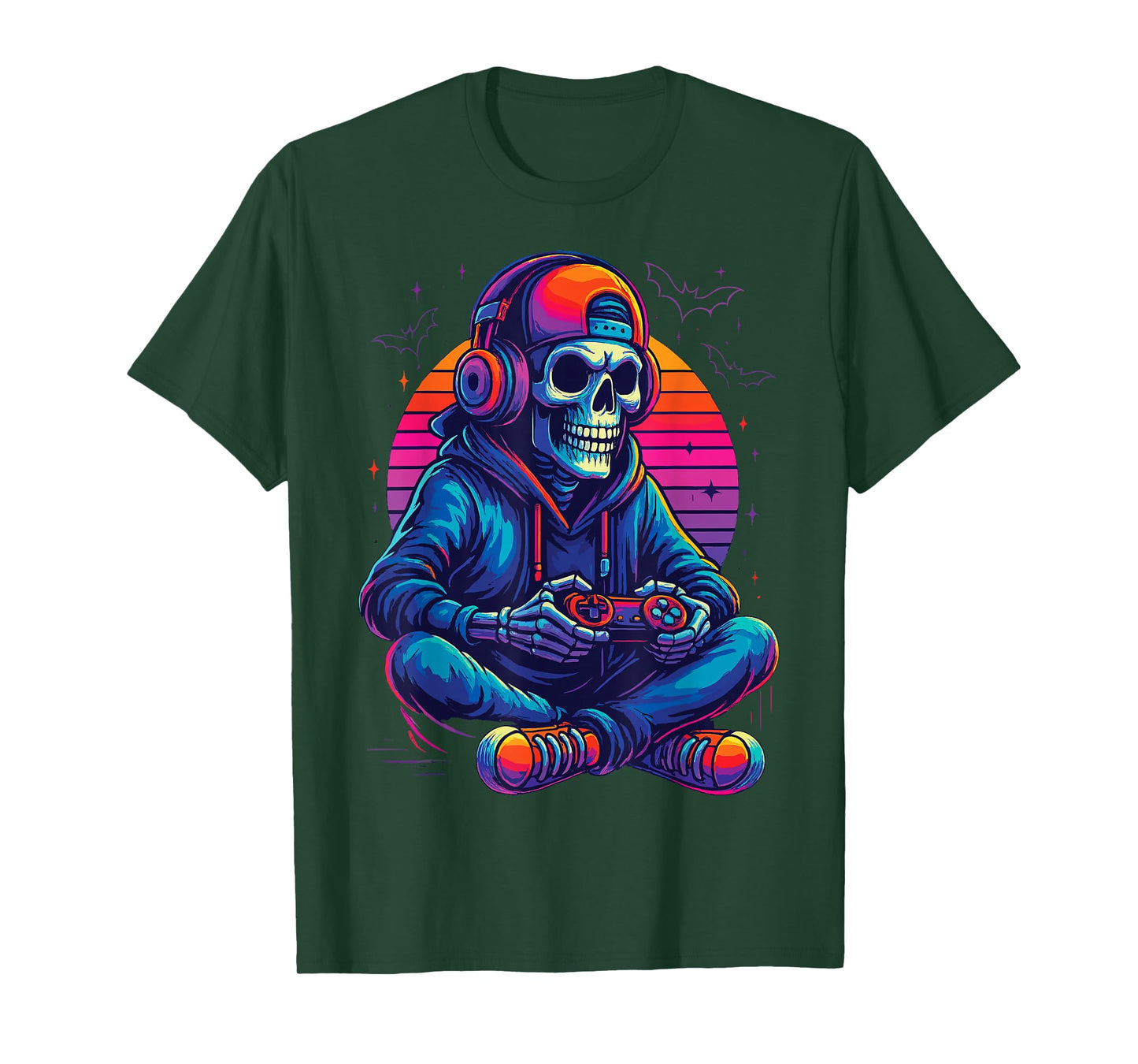 Halloween Skeleton Gamer Funny Video Gaming Tee T-Shirt