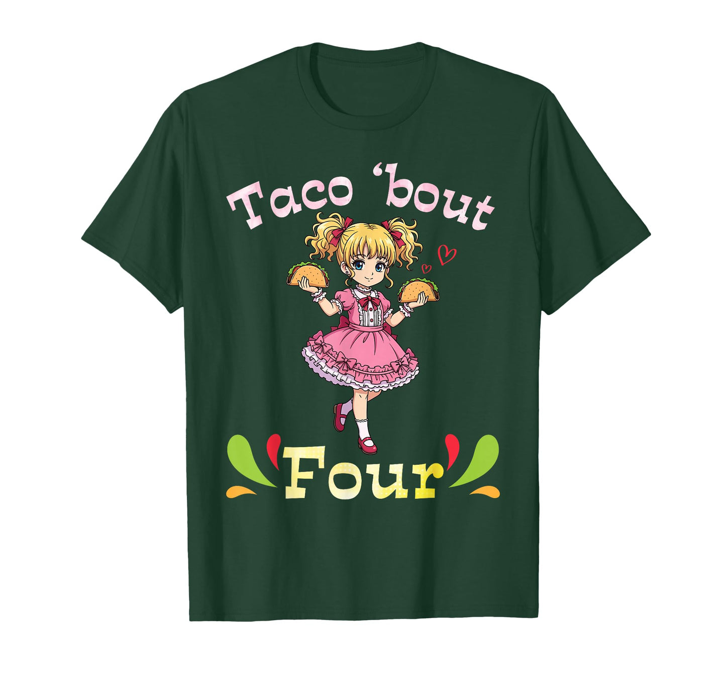 Cute Girl Holding Tacos I Taco Bout Four Years Old Birthday T-Shirt