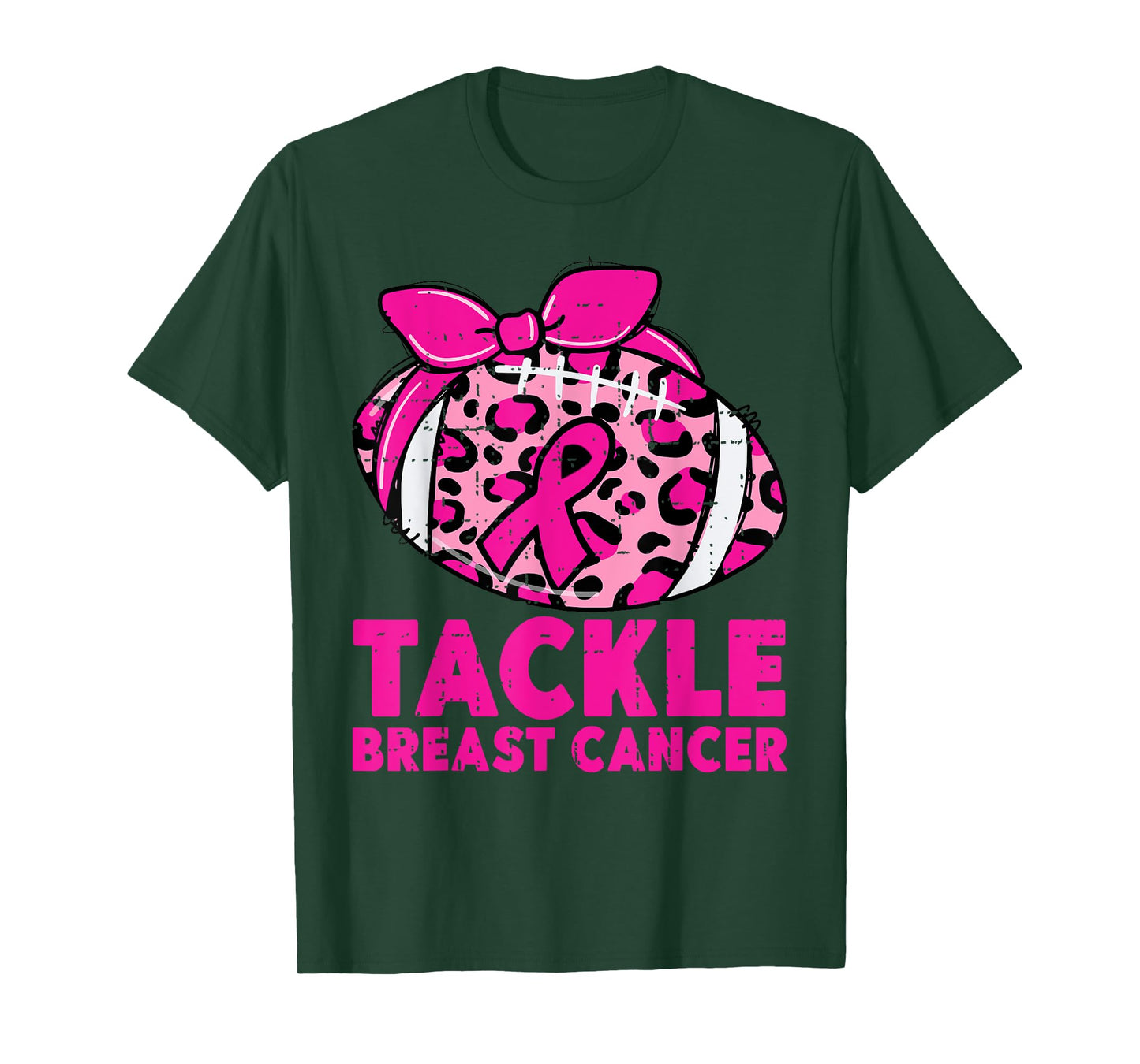 Tackle Breast Cancer Awareness Leopard Football Pink Ribbon T-Shirt