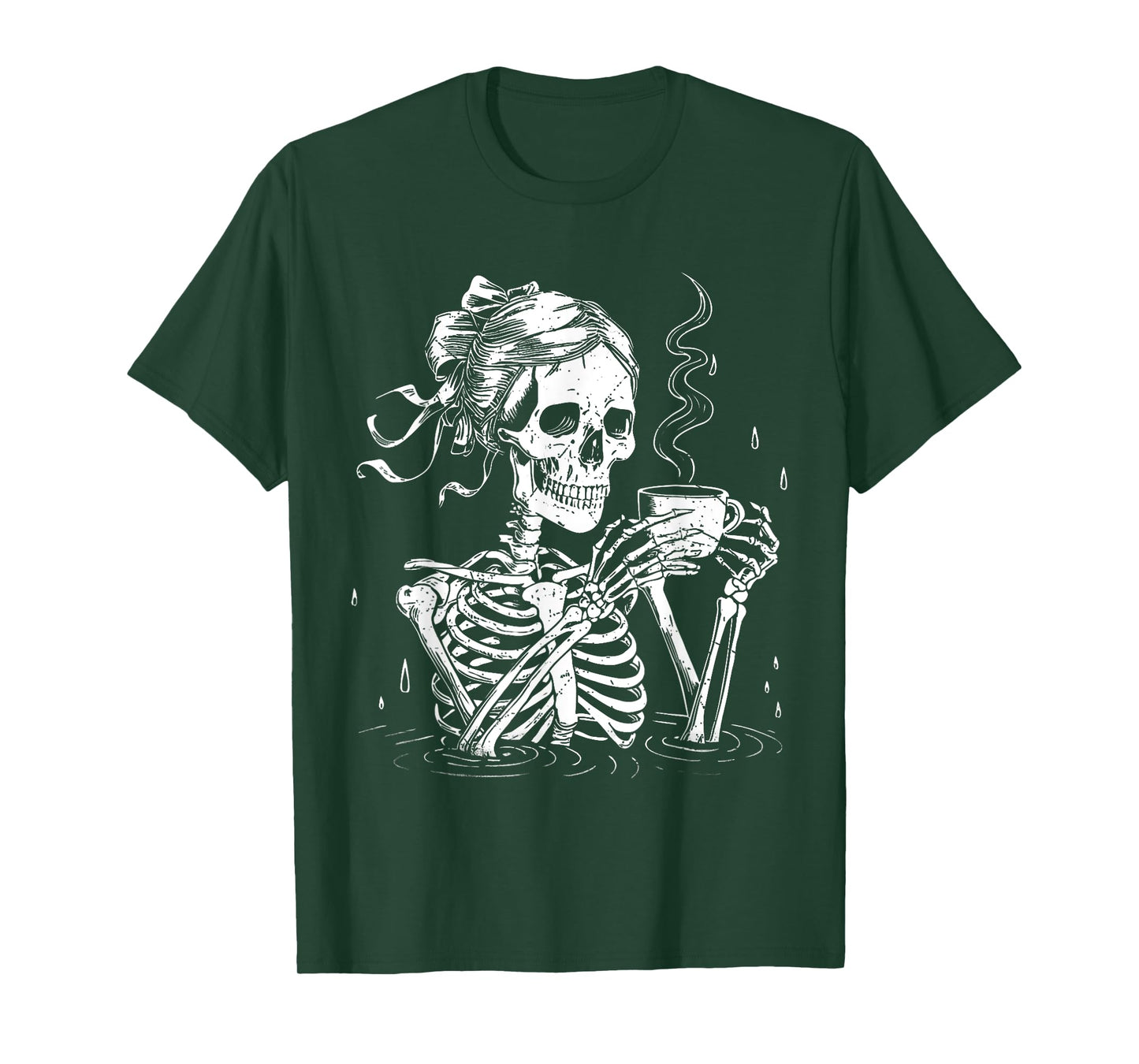 Halloween Skeleton Messy Bun Coffee Funny Costume Mom Women T-Shirt