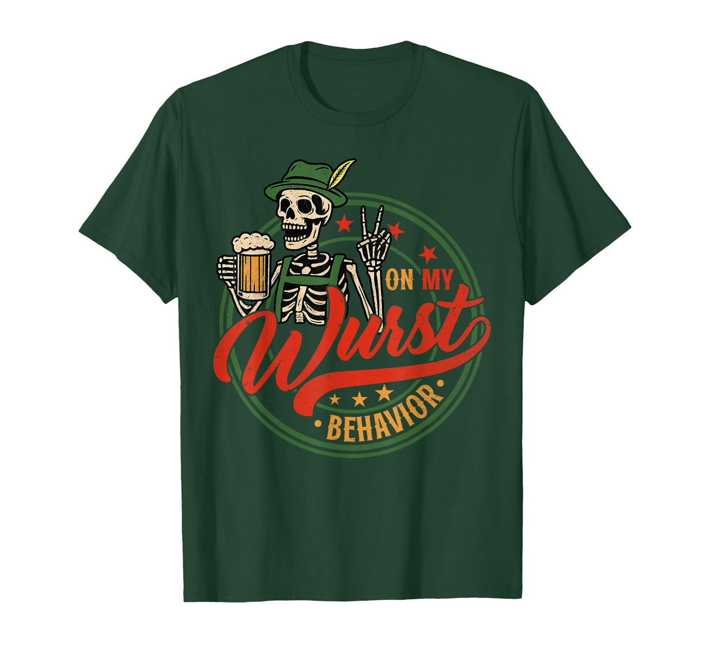 Oktoberfest On My Wurst Behavior German Beer Skeleton Men T-Shirt