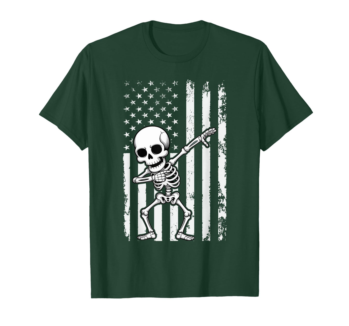 Graphic Skull Retro American Flag Dabbing Skeleton T-Shirt
