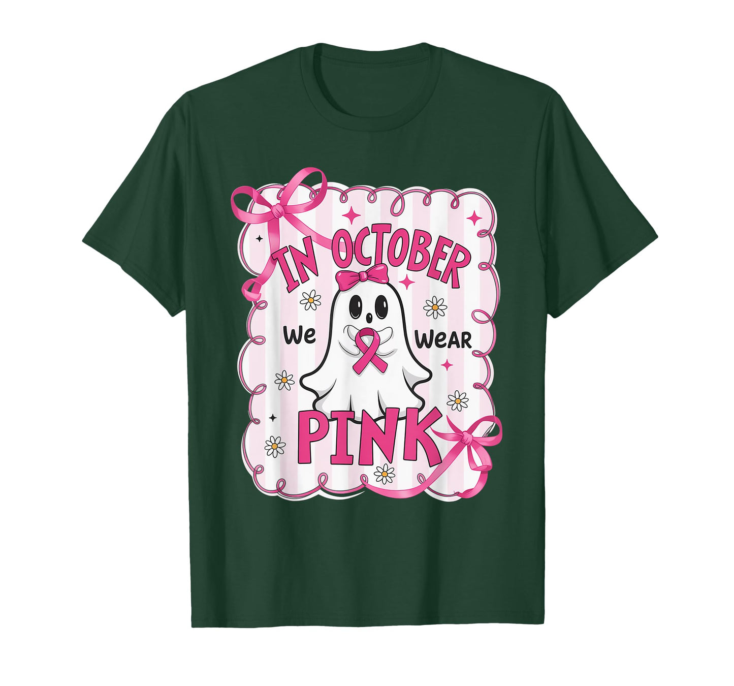 October We Wear Pink Ghost Breast Cancer Awareness Halloween T-Shirt