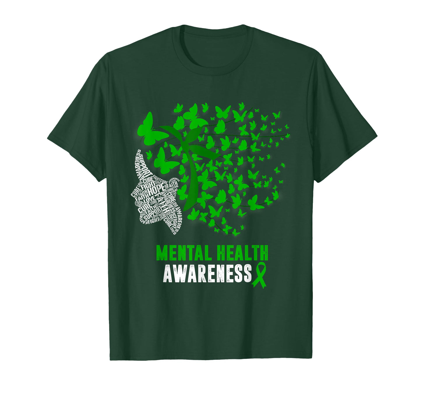 Womens Mental Health Awareness Butterflies Green Ribbon Girl T-Shirt