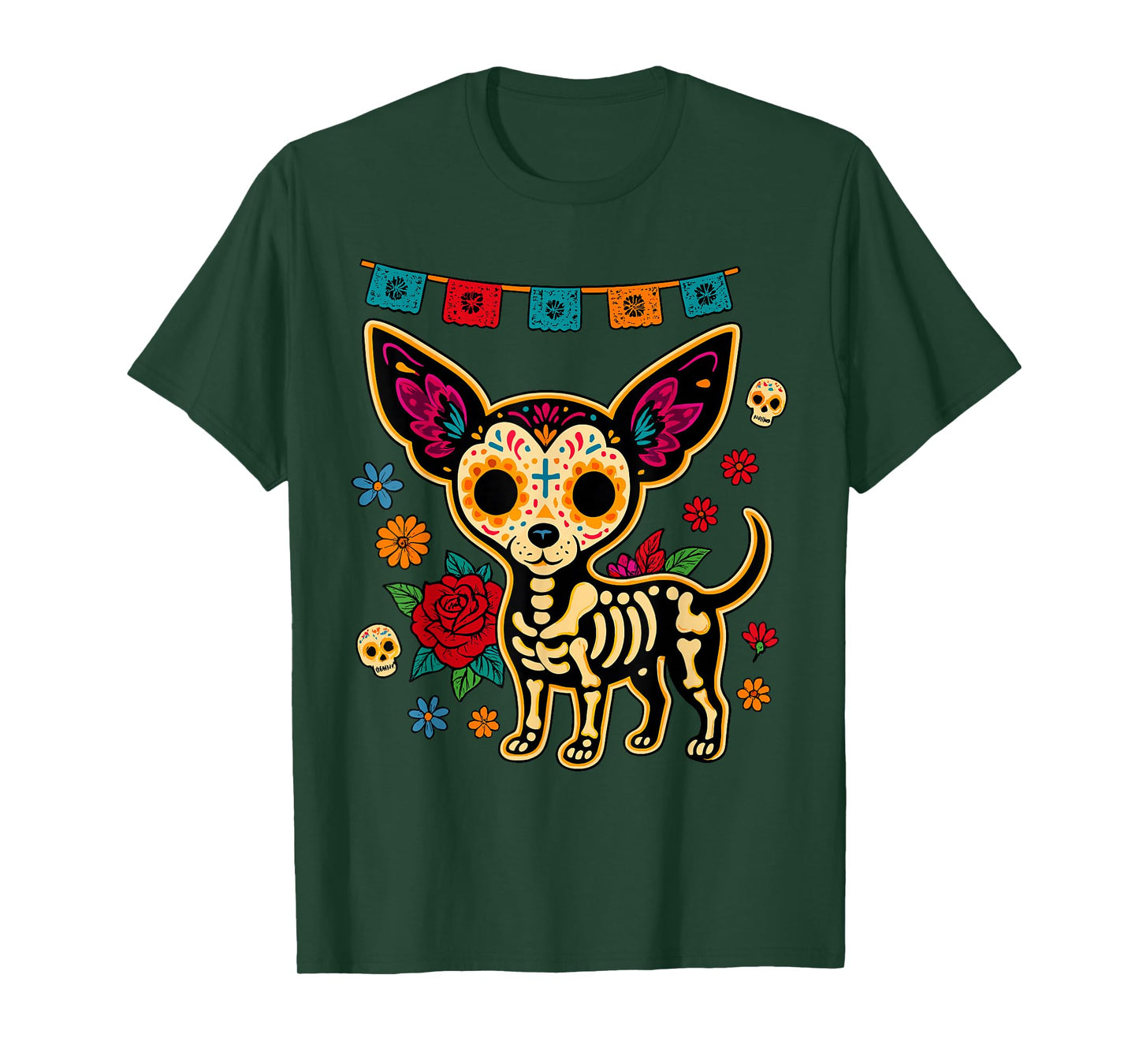 Sugar Skull Chihuahua Día de Los Muertos Dog Halloween Art T-Shirt
