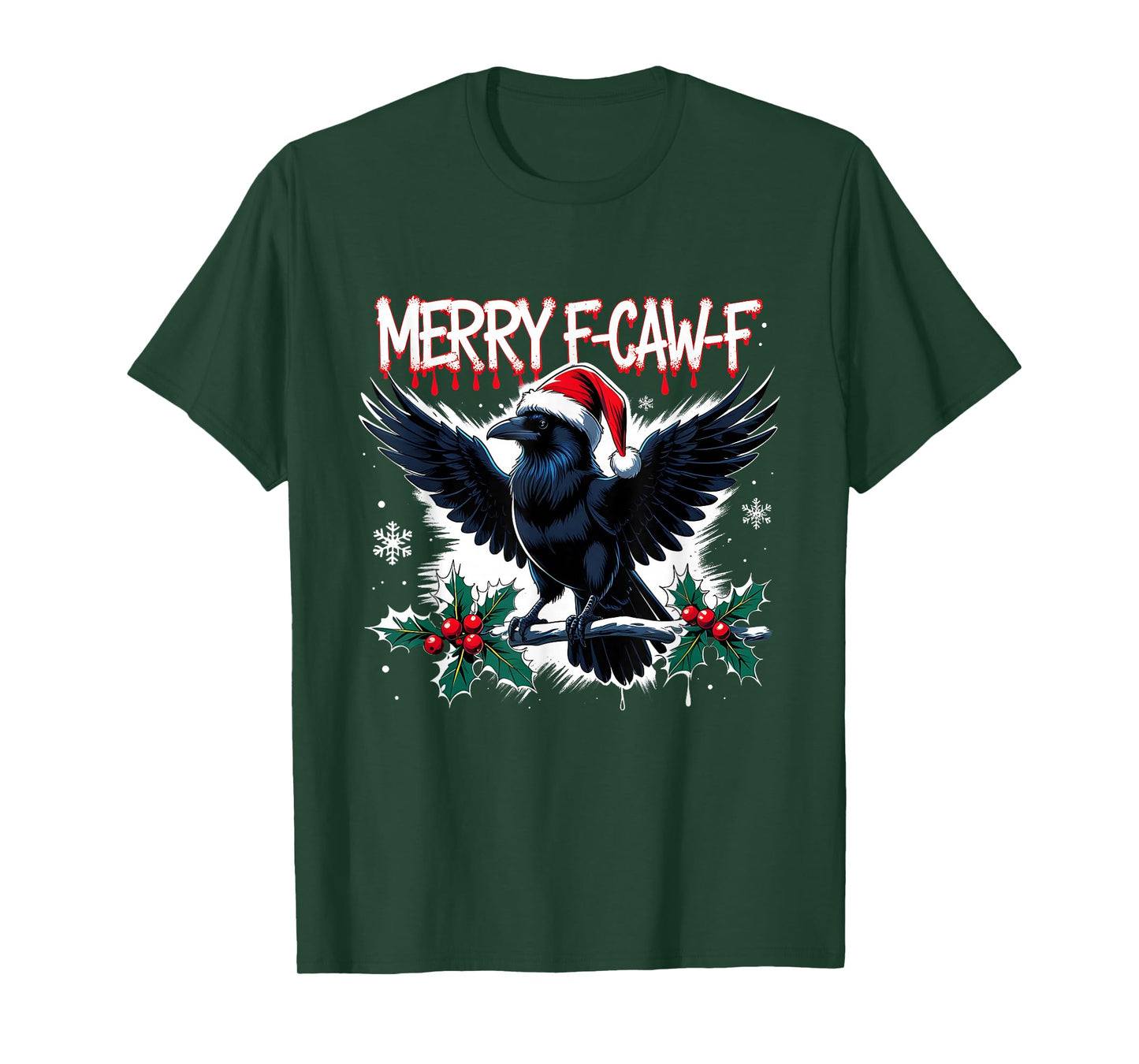 Merry F-Caw-F Raven Funny Christmas Holiday Cool Meme T-Shirt