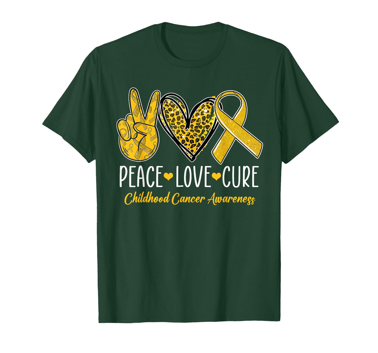 Peace Love Cure Childhood Cancer Awareness Gold Ribbon T-Shirt