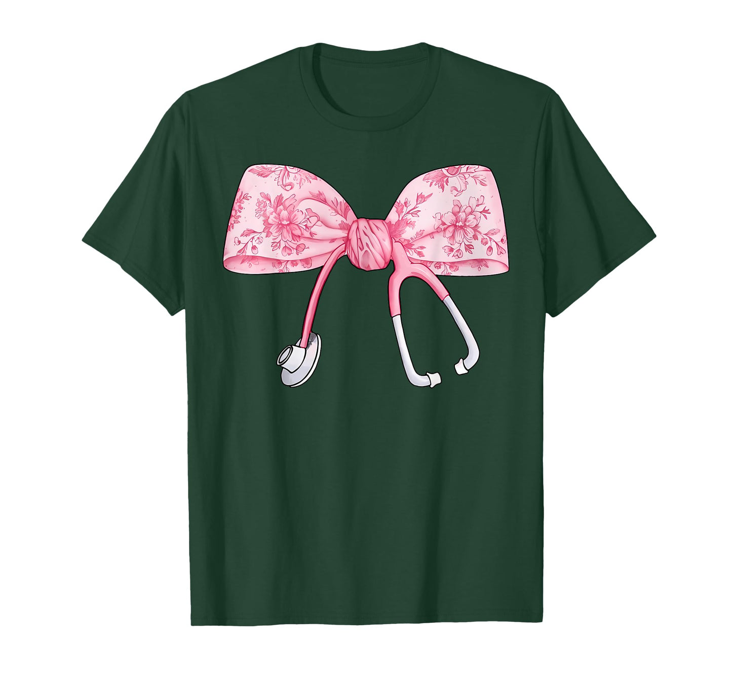 Floral Cute Pink Coquette Bow Stethoscope Registered Nurse T-Shirt