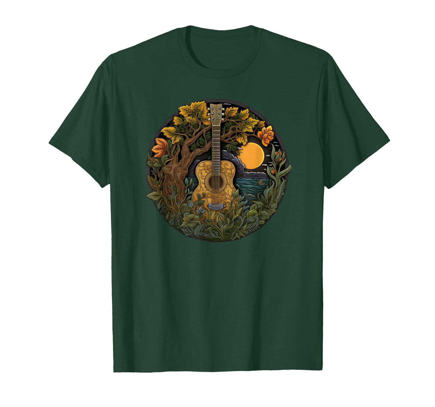 Acoustic Guitar Tree Guitarist Landscape Nature Music Lover T-Shirt