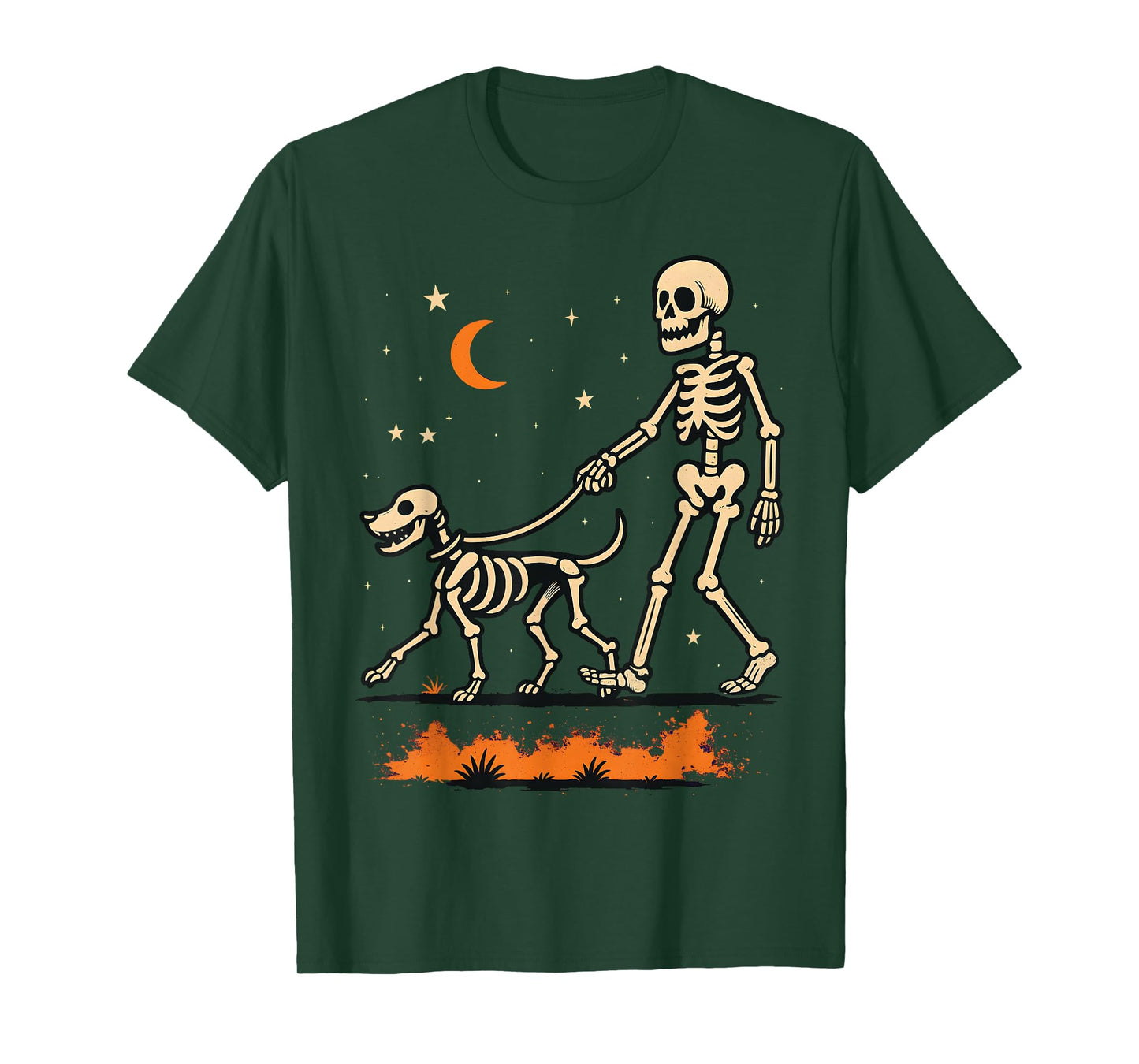 Skeleton and Dog Lovers Celebrating Scary Funny Halloween T-Shirt