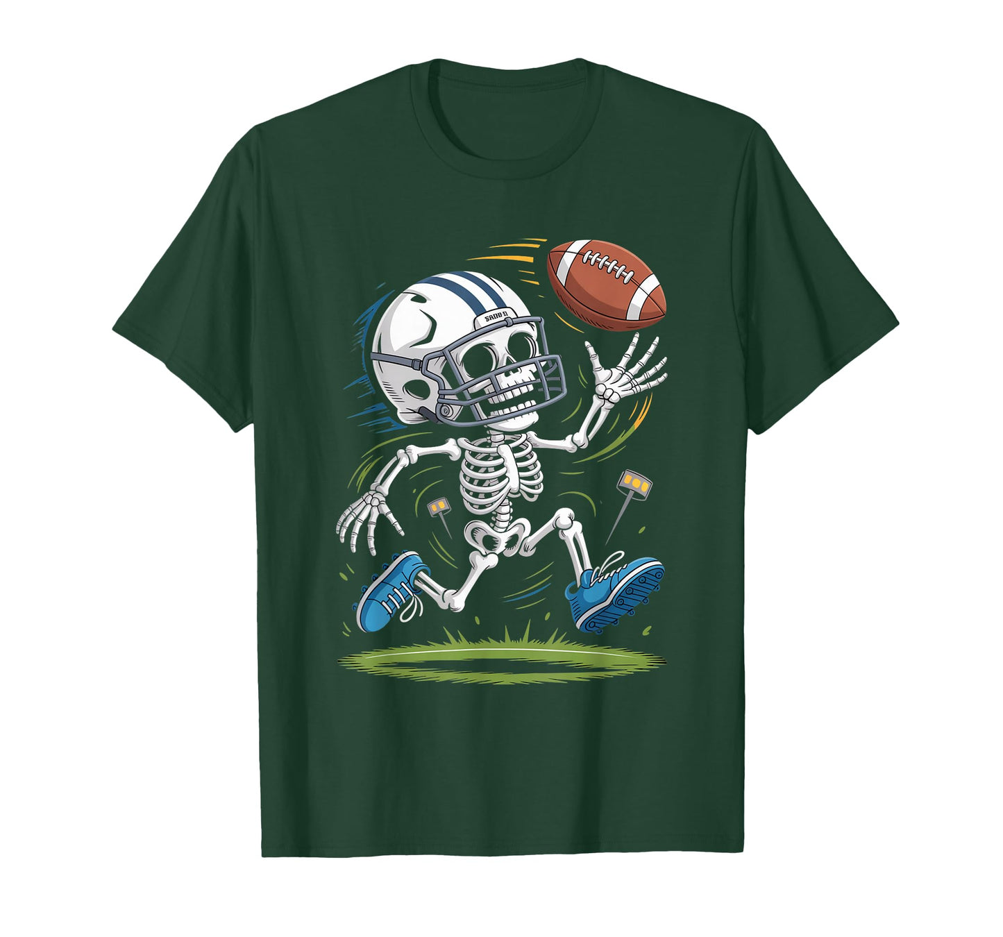 Skeleton Playing Football Sports Spooky Funny Halloween T-Shirt