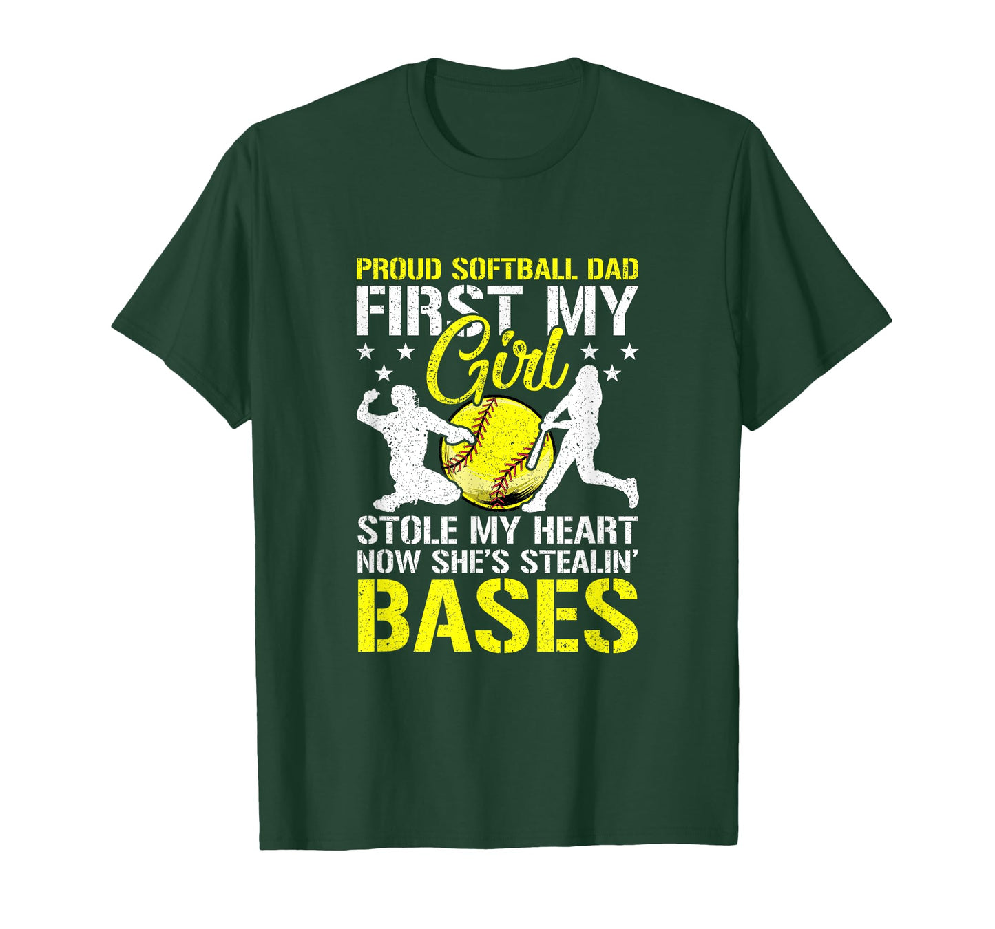 Softball Dad Girl Stole My Heart Stealing Bases Fathers Day T-Shirt