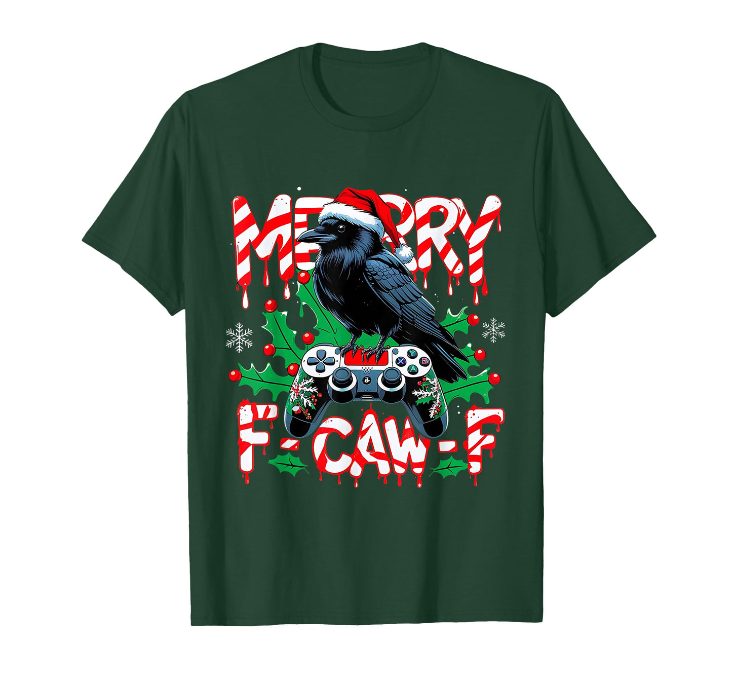 Merry F-Caw-F Gamer Crow Funny Christmas Holiday Tee T-Shirt
