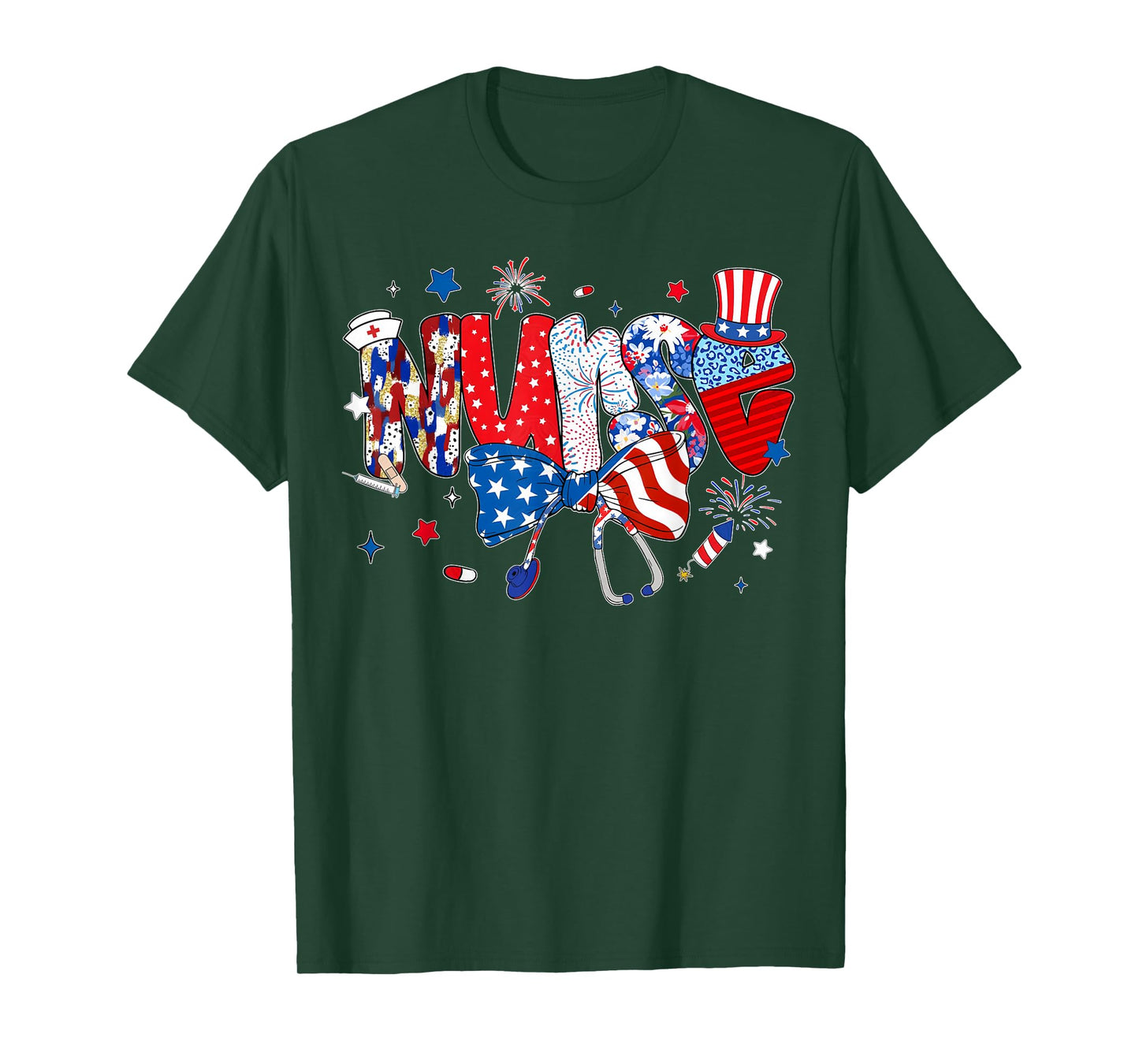 Patriotic Nurse USA Flag Fireworks 4th of July women Nurse T-Shirt
