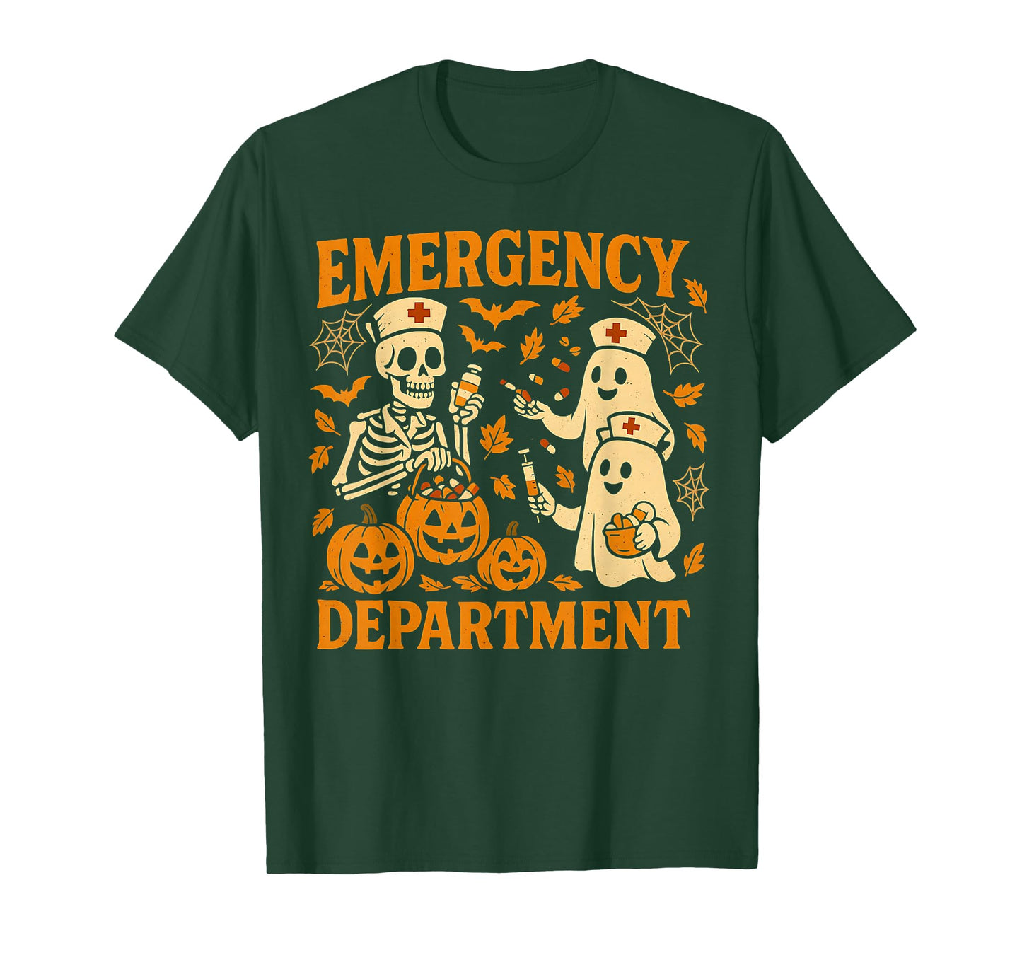 Emergency Department ER Nurse Squad Skeleton Funny Halloween T-Shirt
