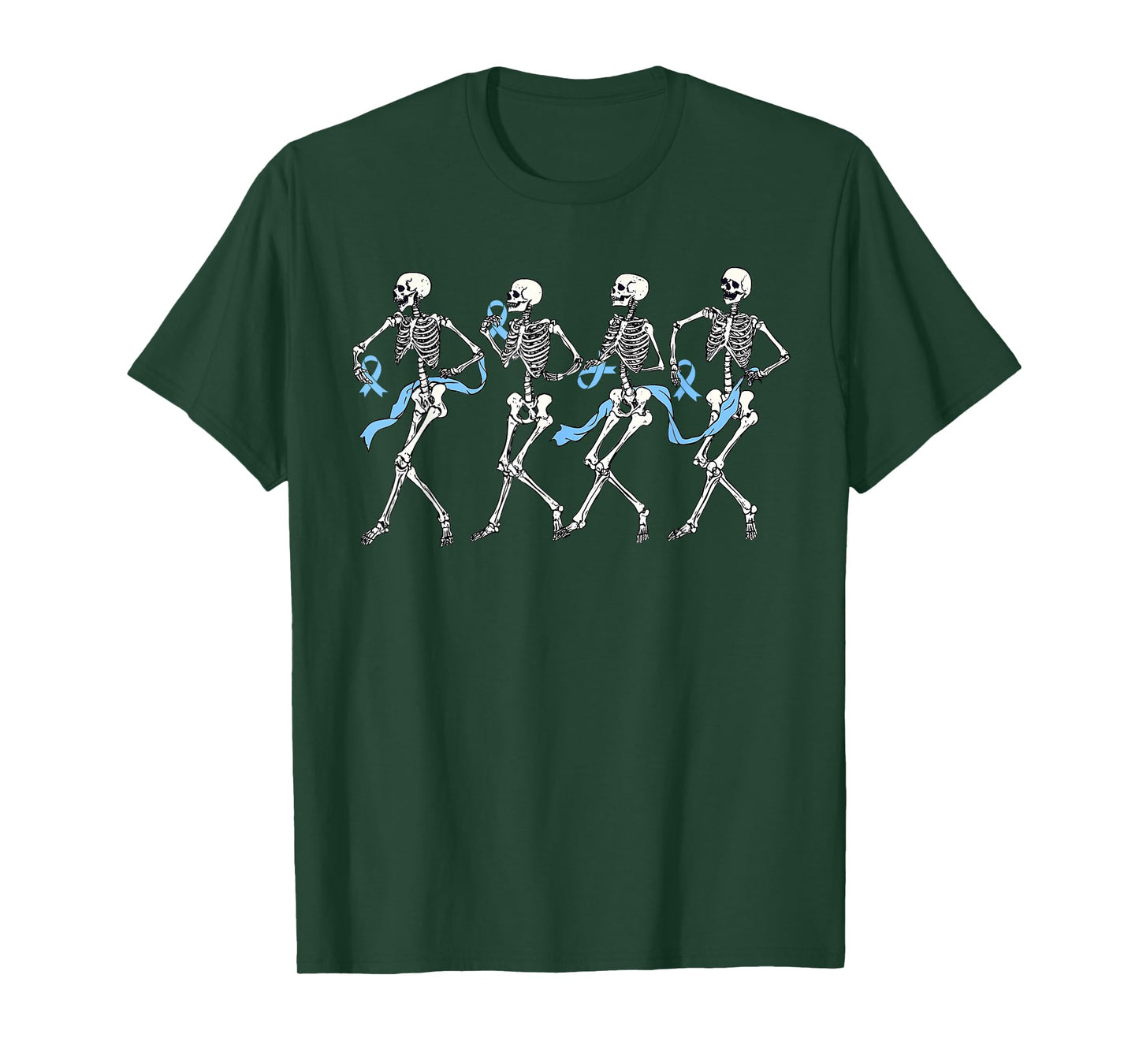 Halloween Prostate Cancer Funny Skeleton Blue Ribbon T-Shirt