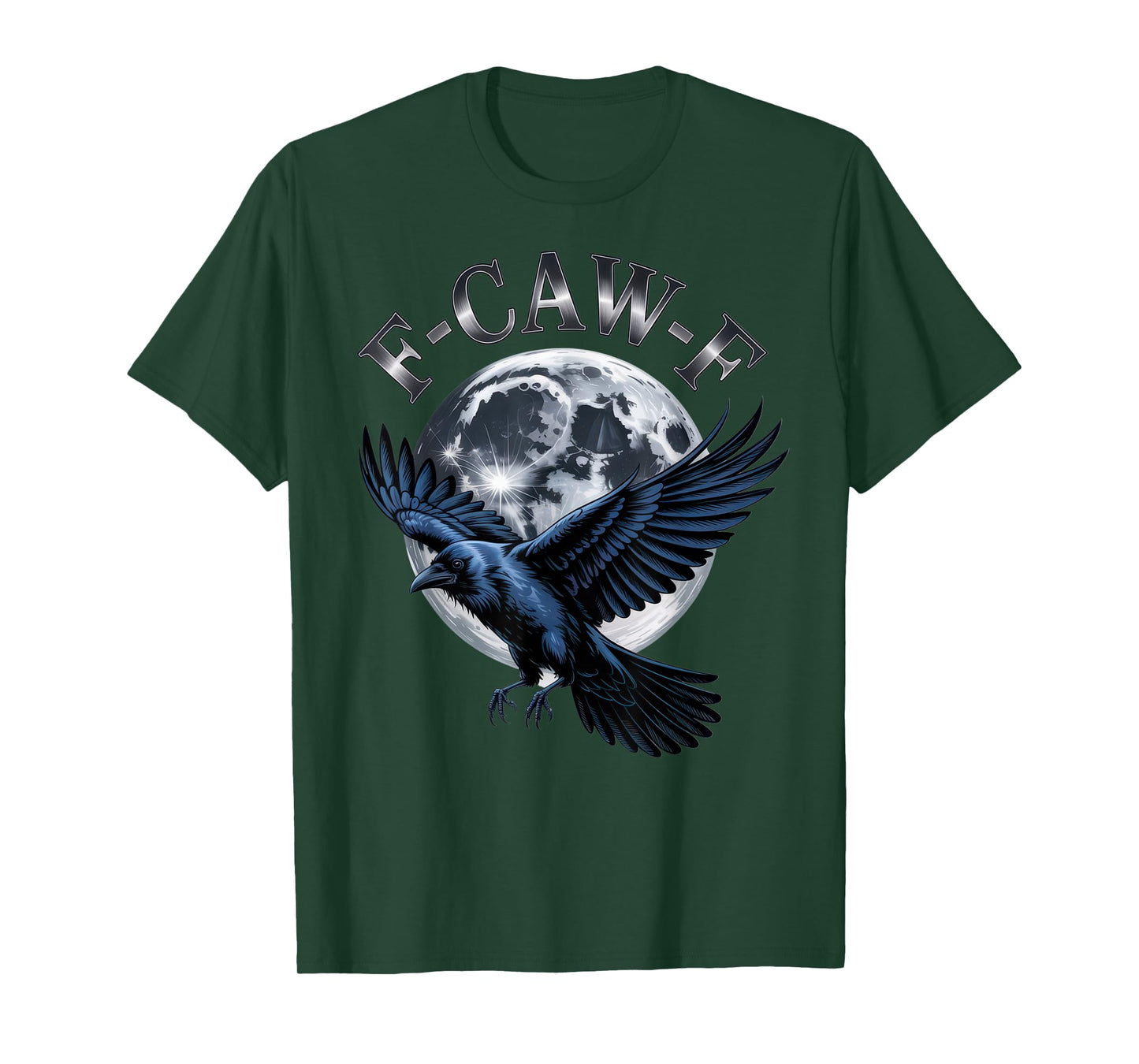 F-CAW-F Raven Flying at Full Moon Gothic Bird Night Design T-Shirt