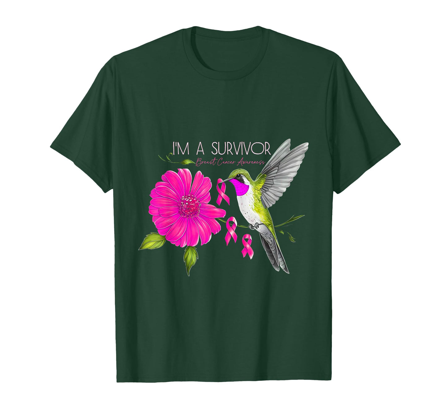 Hummingbird Sunflower I'm A Survivor Breast Cancer Awareness T-Shirt