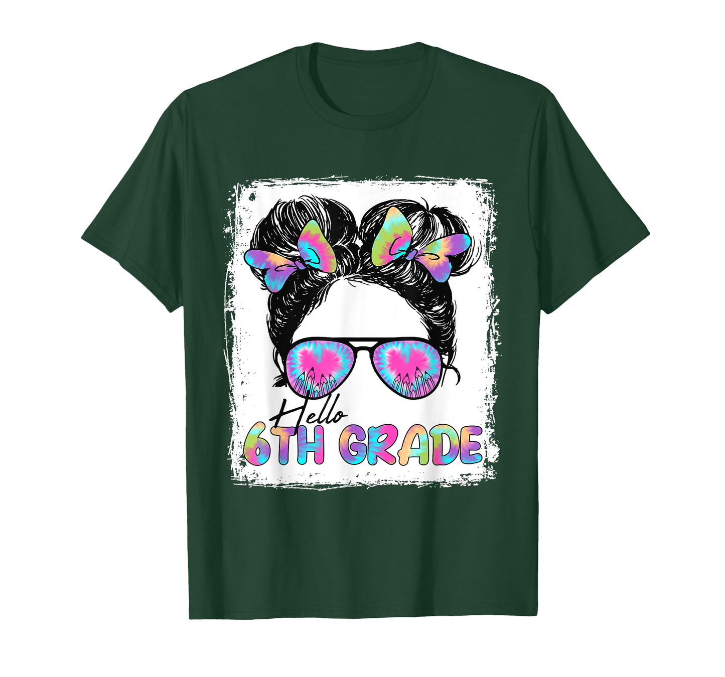 Hello 6th Grade Messy Hair Bun Girl Back To School First Day T-Shirt