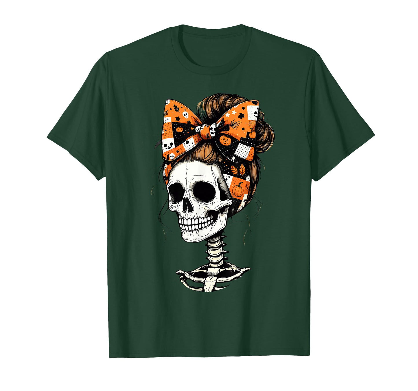 Funny Halloween Skeleton Girl Skull with Pumpkin Bow Spooky T-Shirt