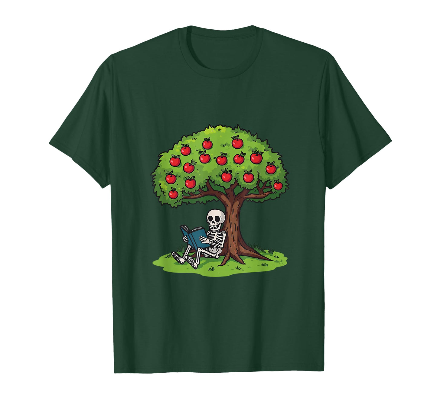 Book Lover Skeleton Ghost Under Apple Tree Funny Halloween T-Shirt